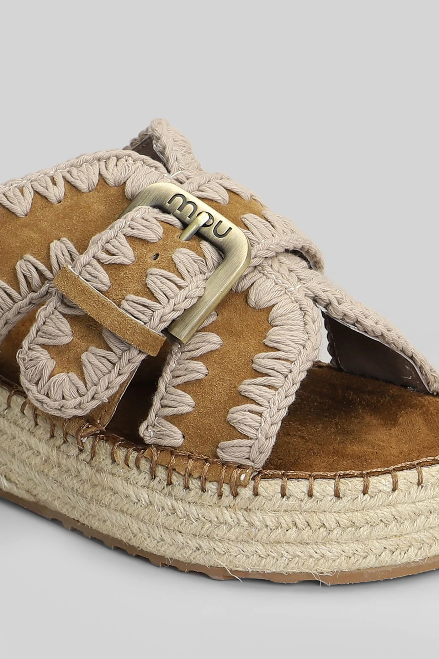 Jute Sandal Flats in leather color suede - Image 5