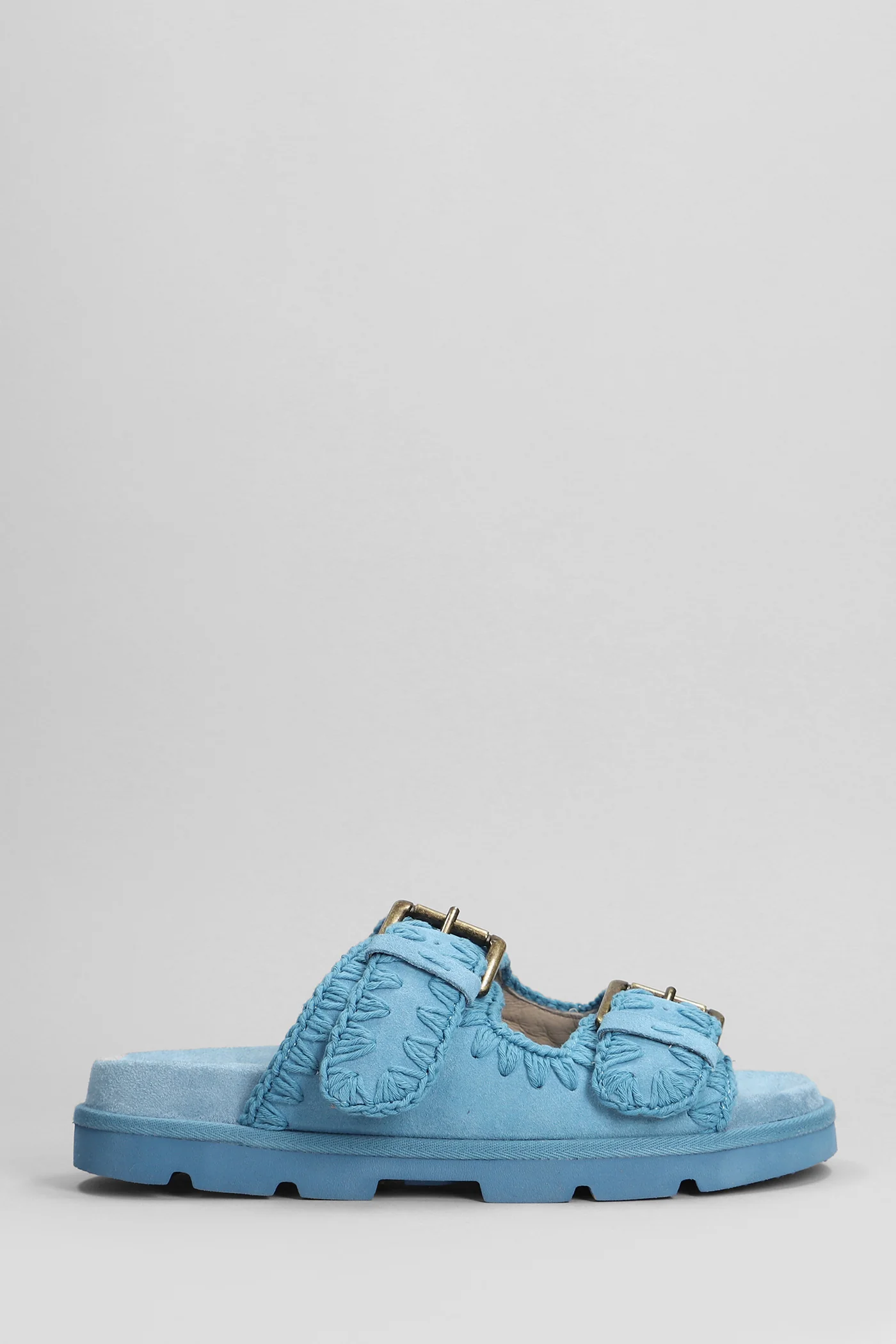 Low Bio Sandal Slipper-Mule in cyan suede