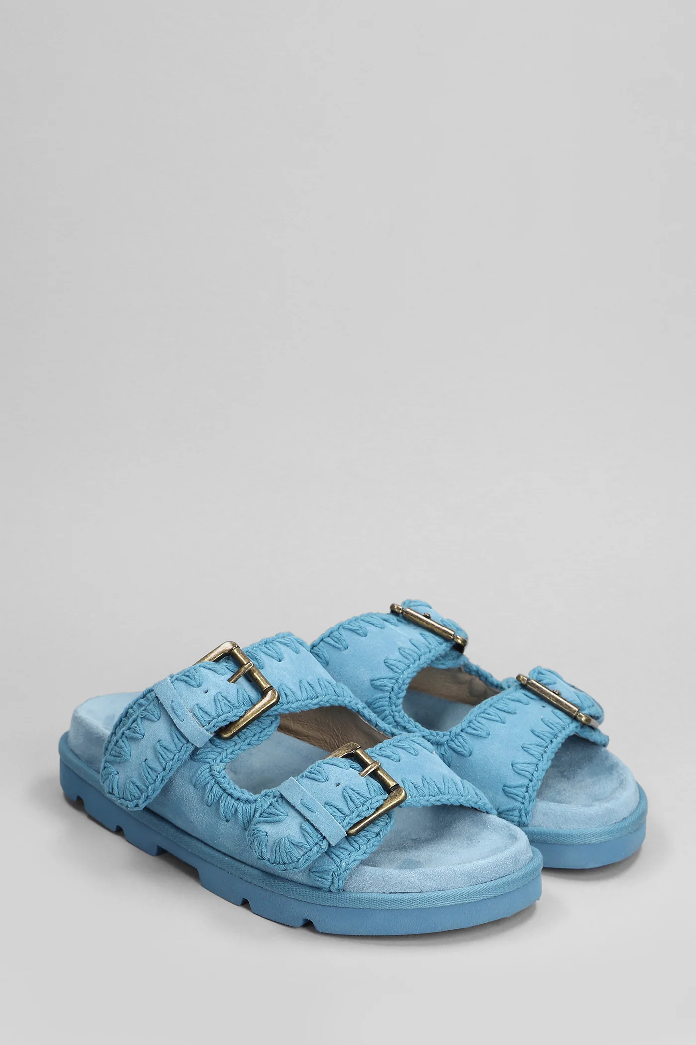 Low Bio Sandal Slipper-Mule in cyan suede - Image 2