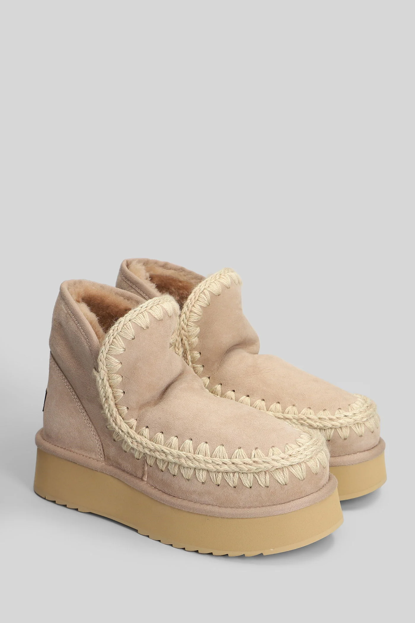 Mini eskimo platform Ankle boots inside wedge in Camel suede - Image 2