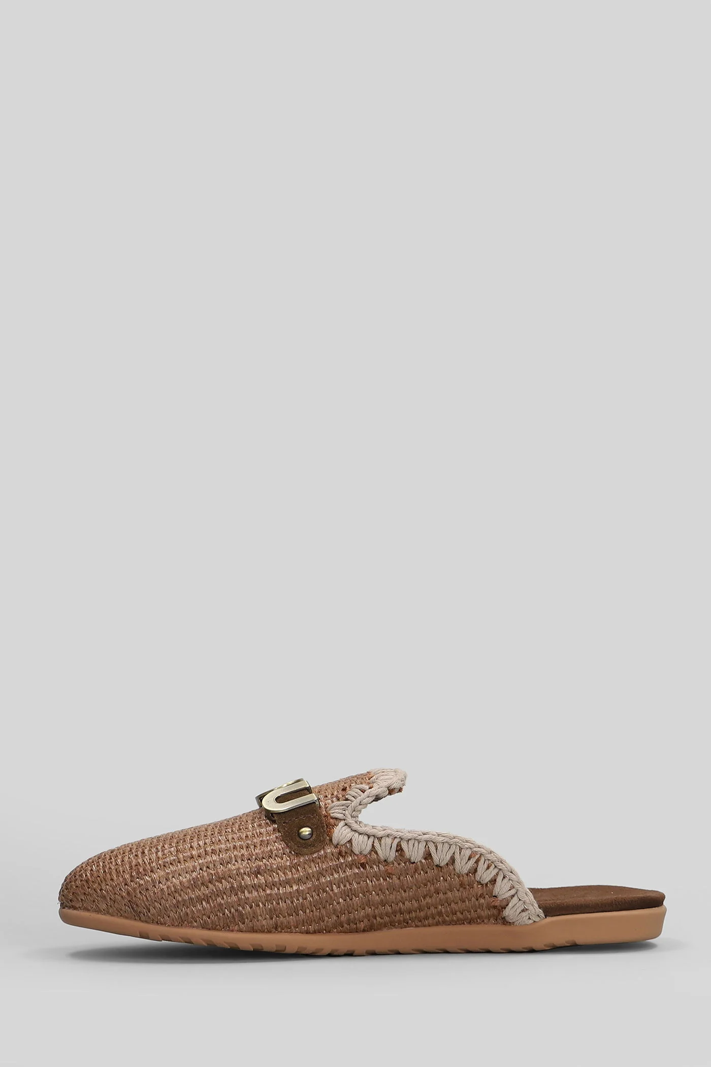 Open Heel Slipper-Mule in brown raffia - Image 8