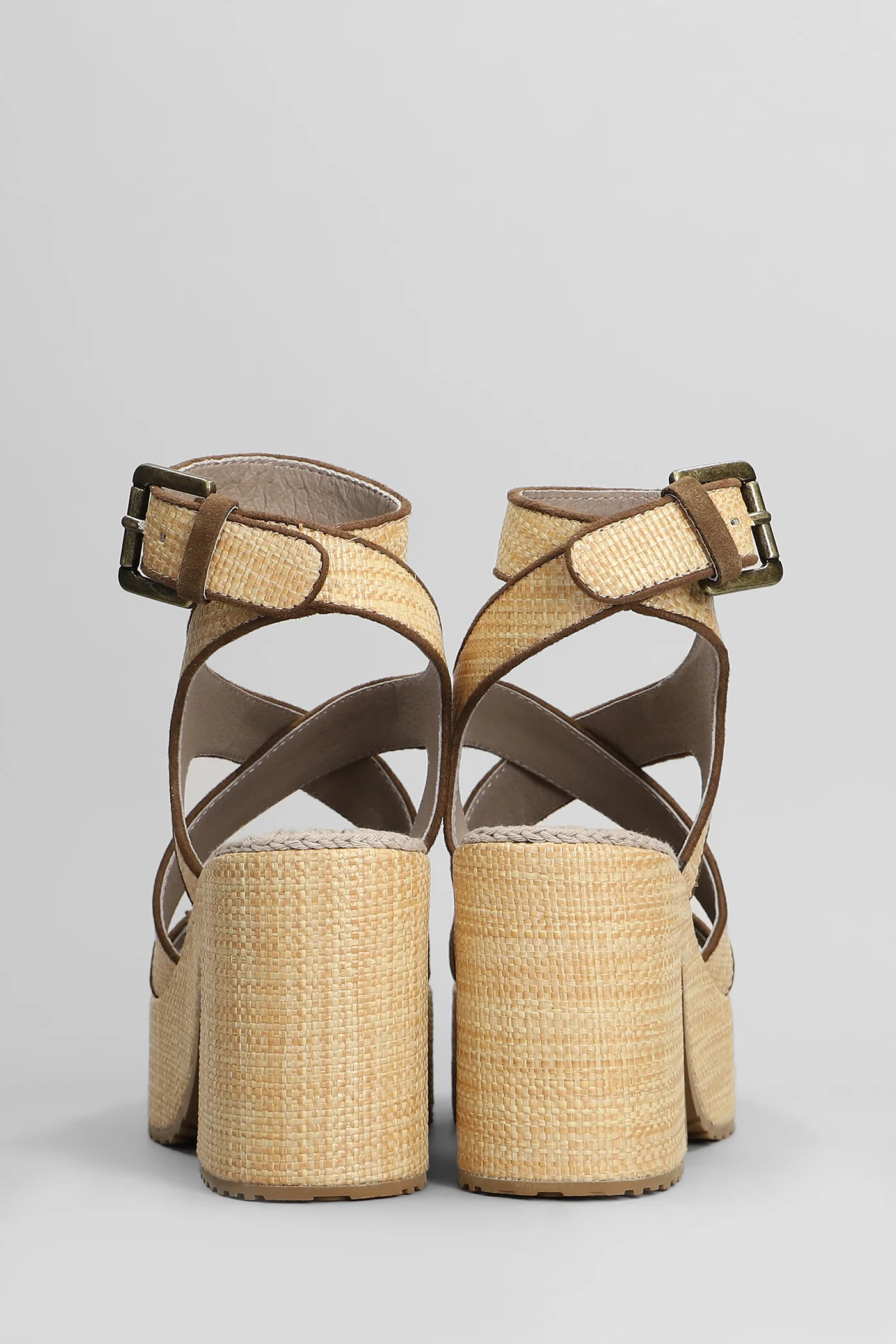 Raffia platform Sandals in beige raffia - Image 4