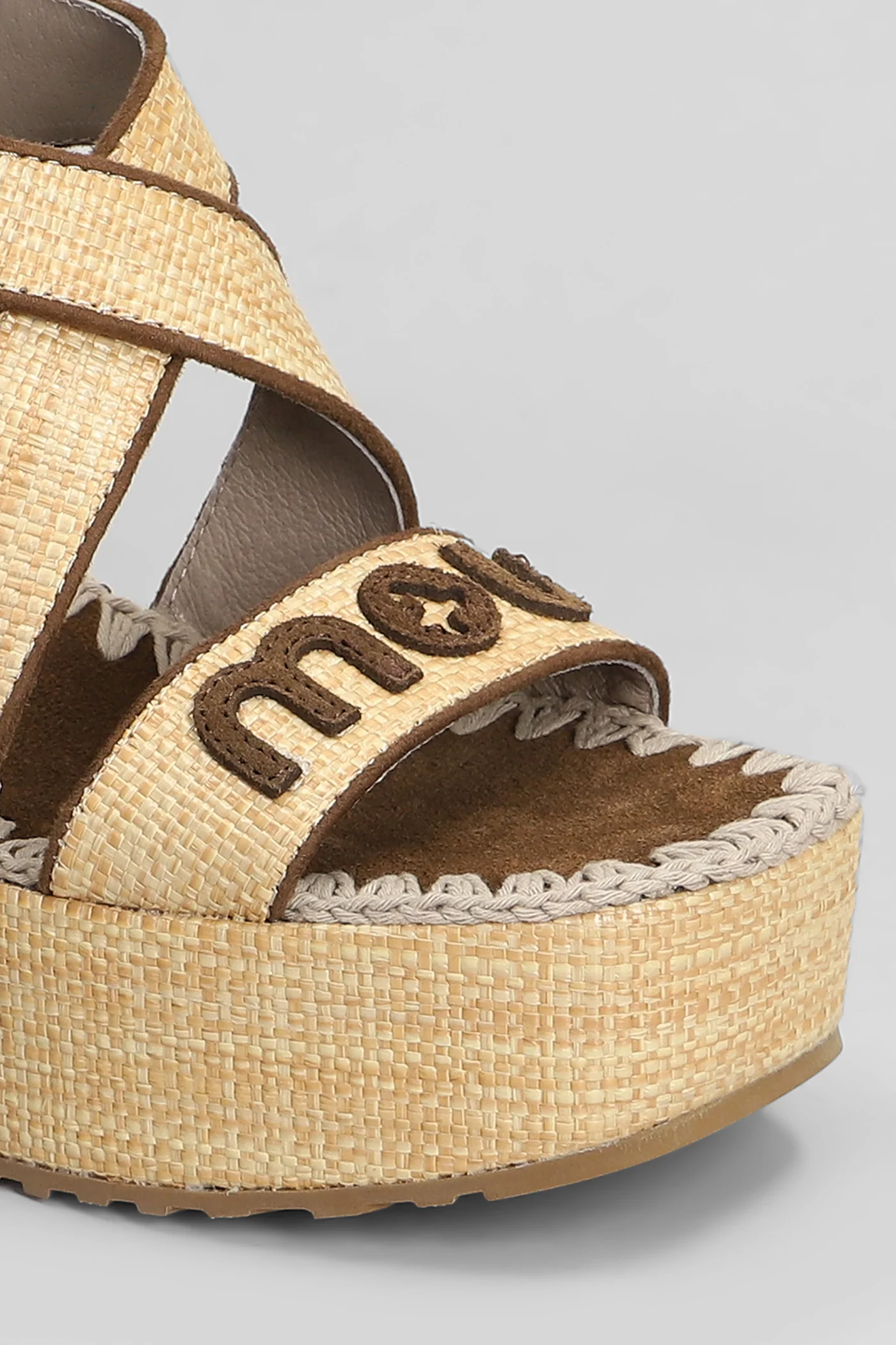 Raffia platform Sandals in beige raffia - Image 5