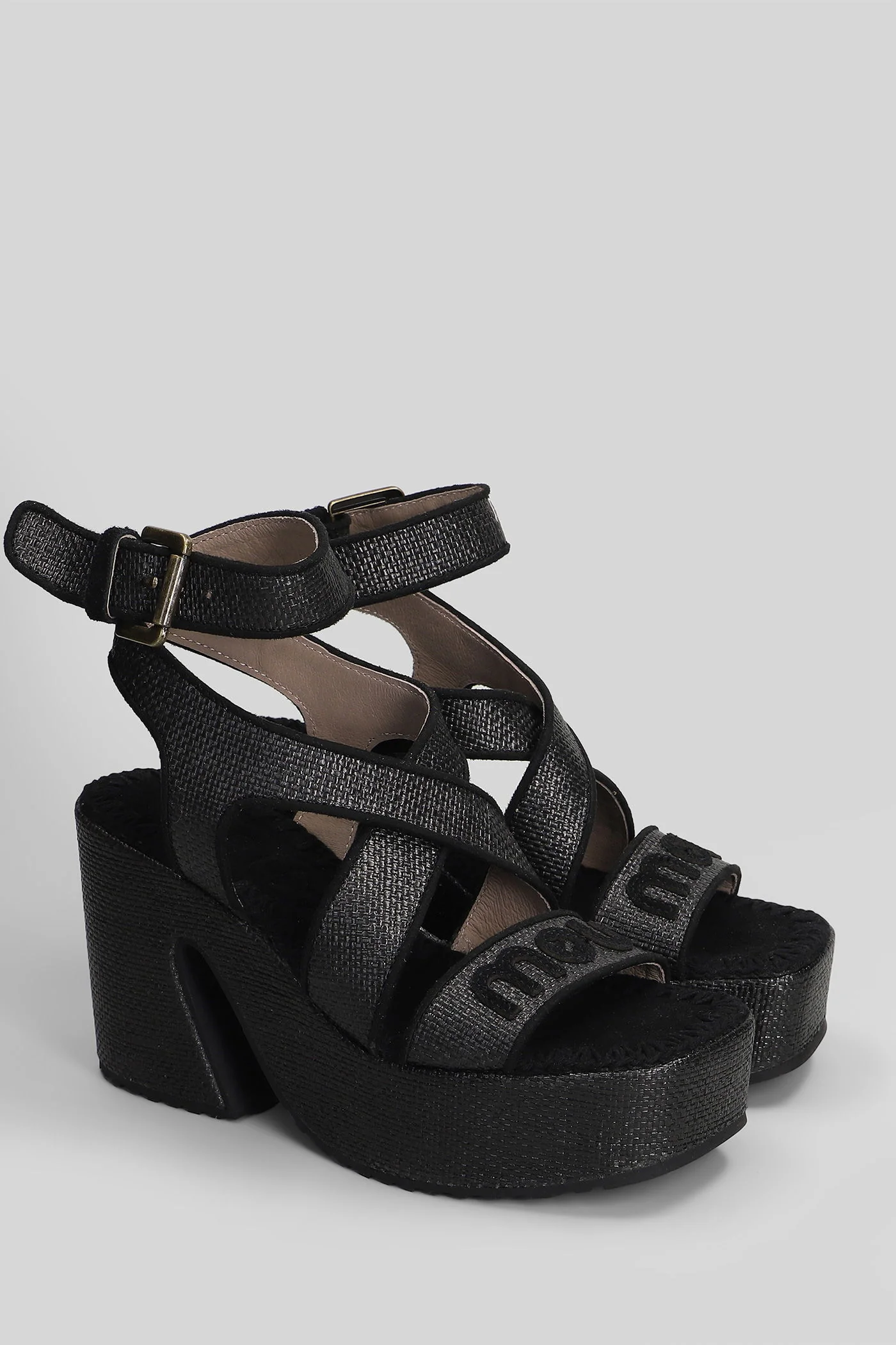 Rafia Platform Sandals in black raffia