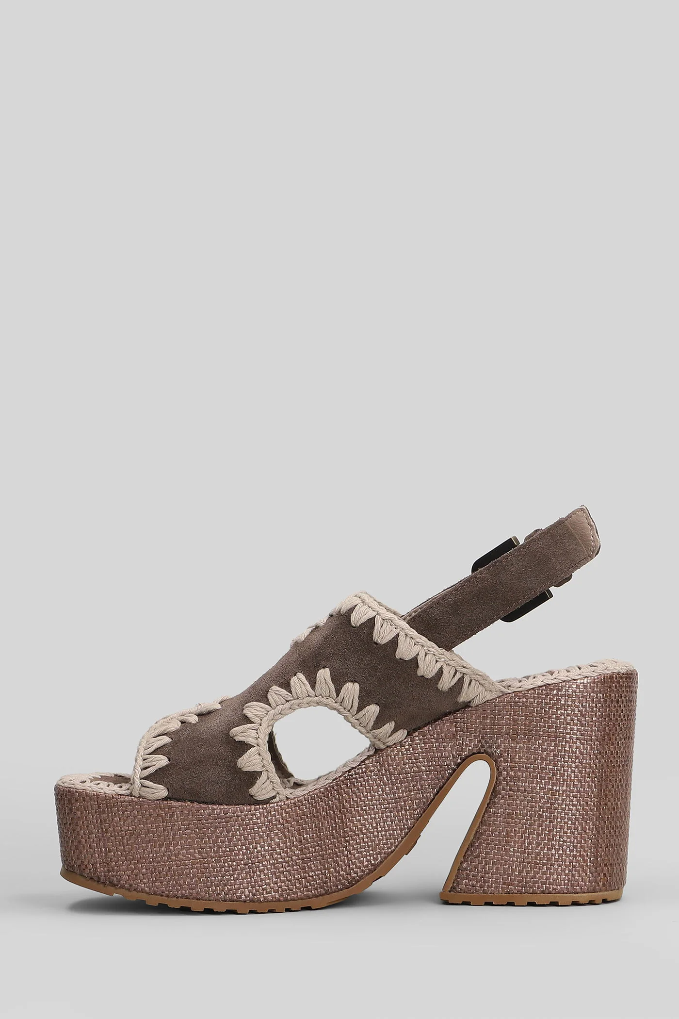 Rafia Platform Sandals in brown suede - Image 3