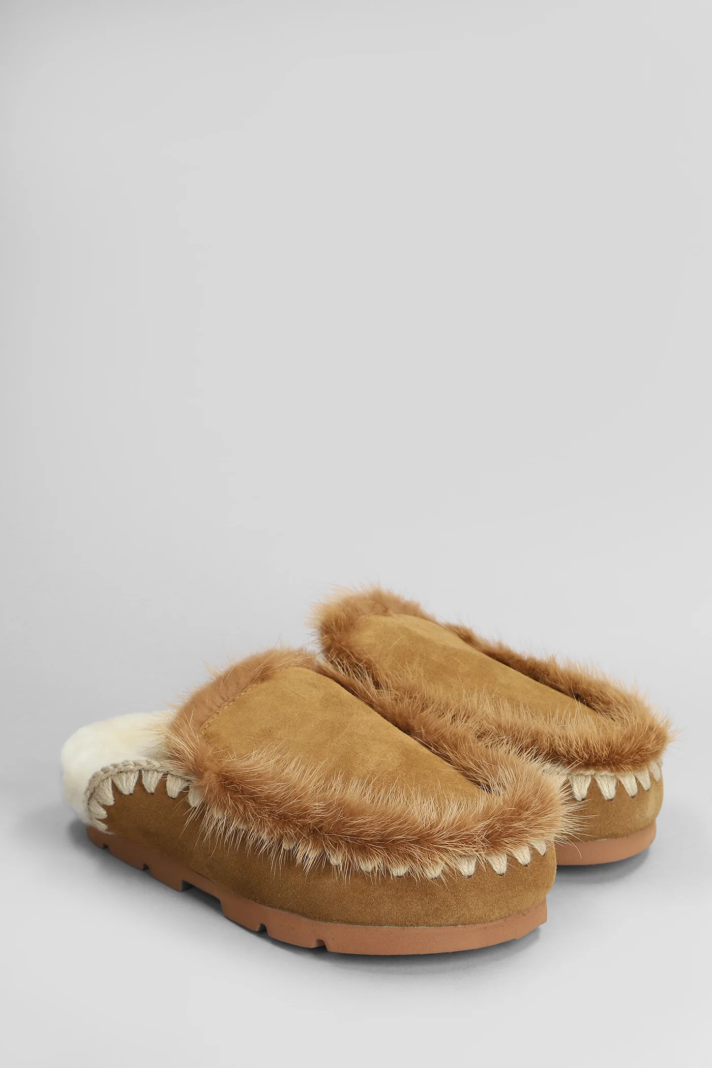 Winter bio fur trim Slipper-Mule in brown suede - Image 2