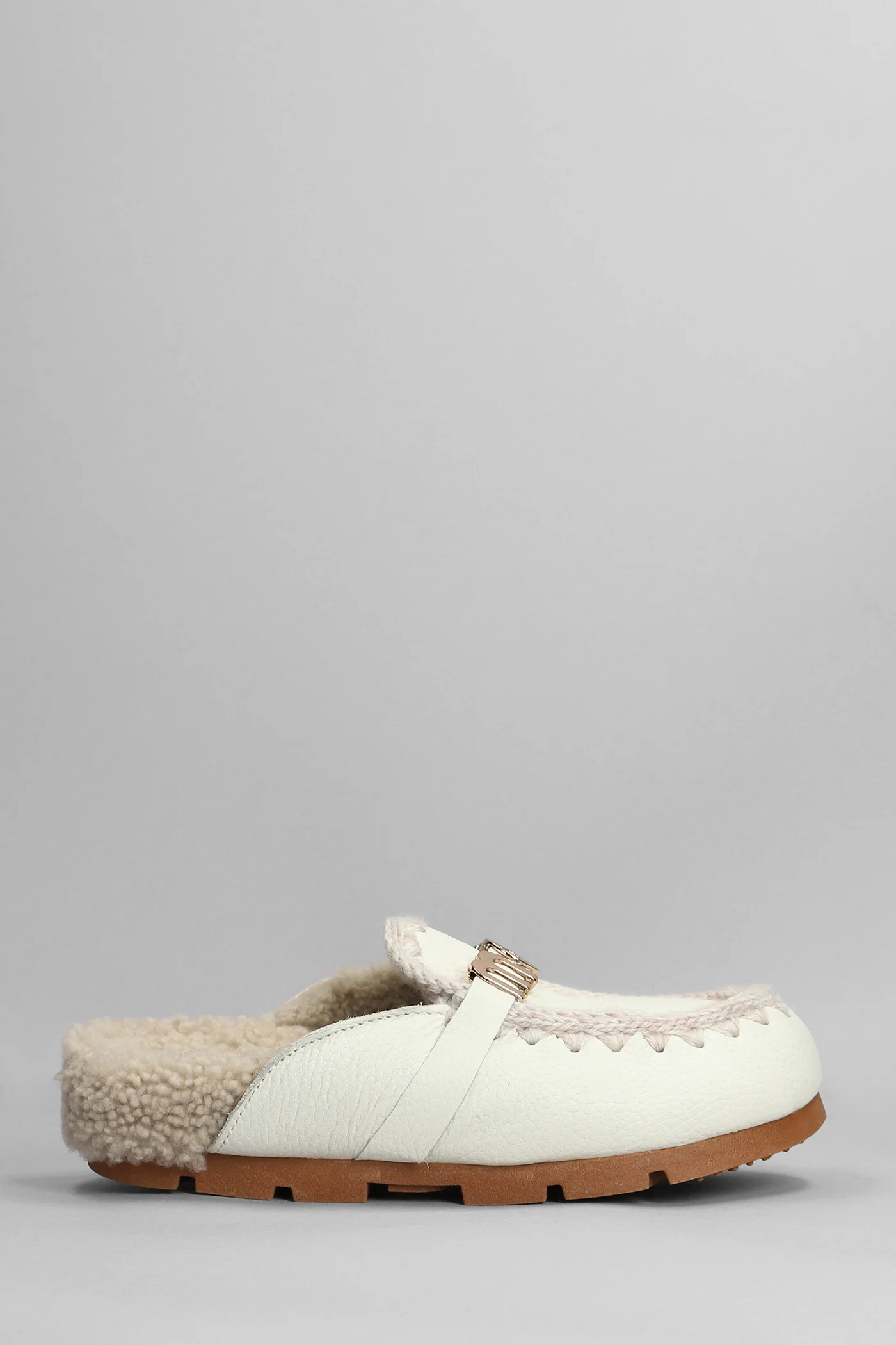 Winter Bio Slipper-Mule in white leather