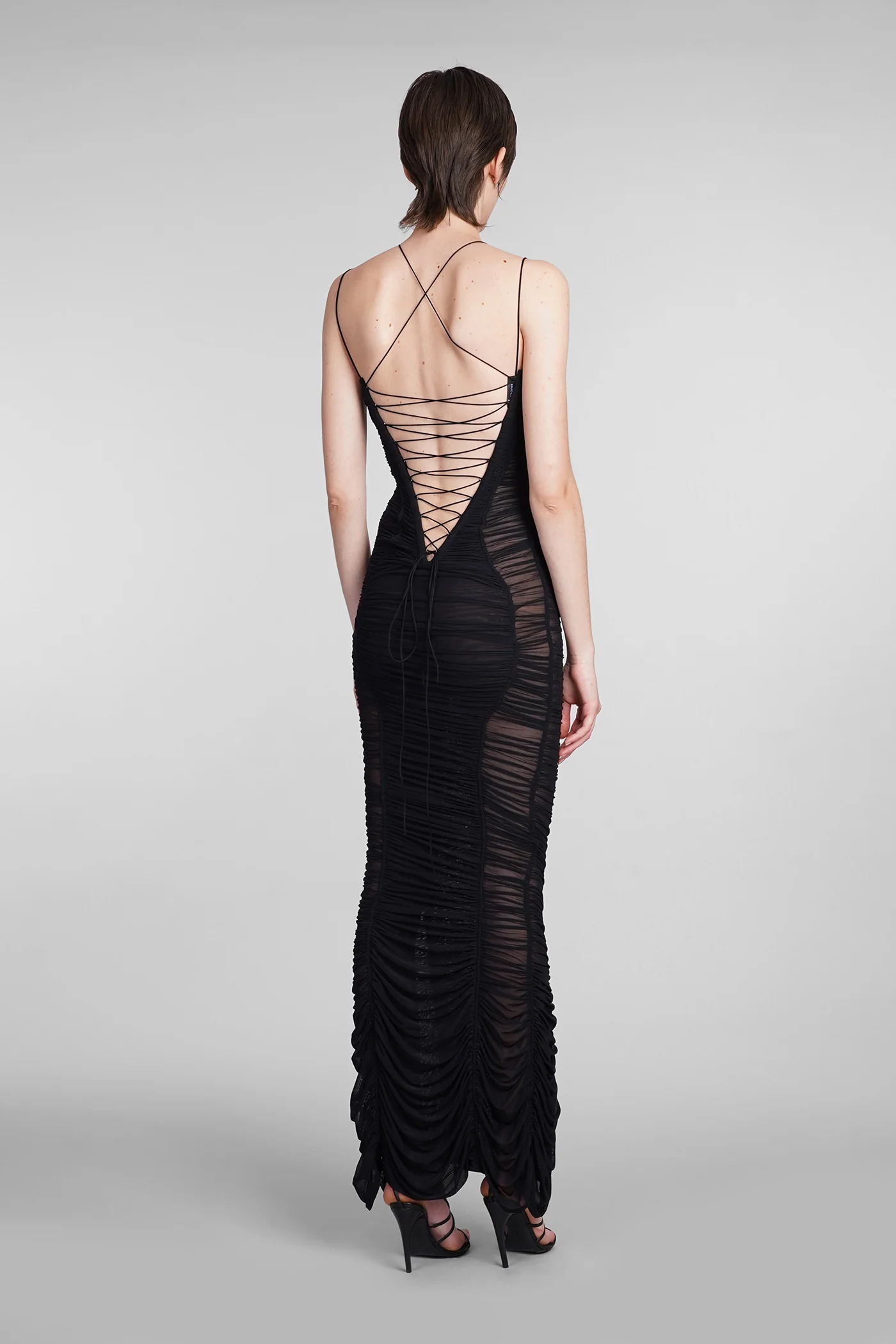 Dress woman  in black polyamide - Image 3