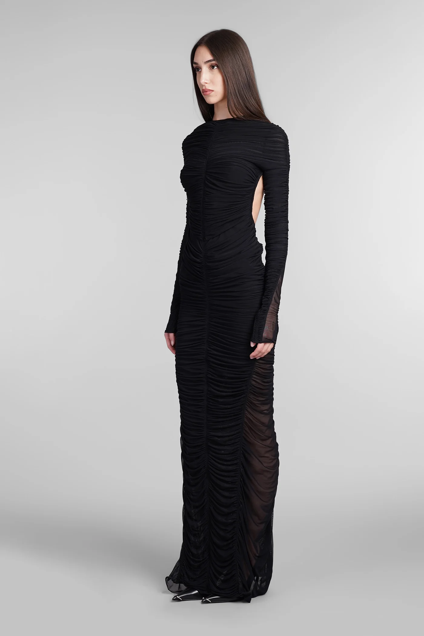 Dress woman  in black polyester - Image 4