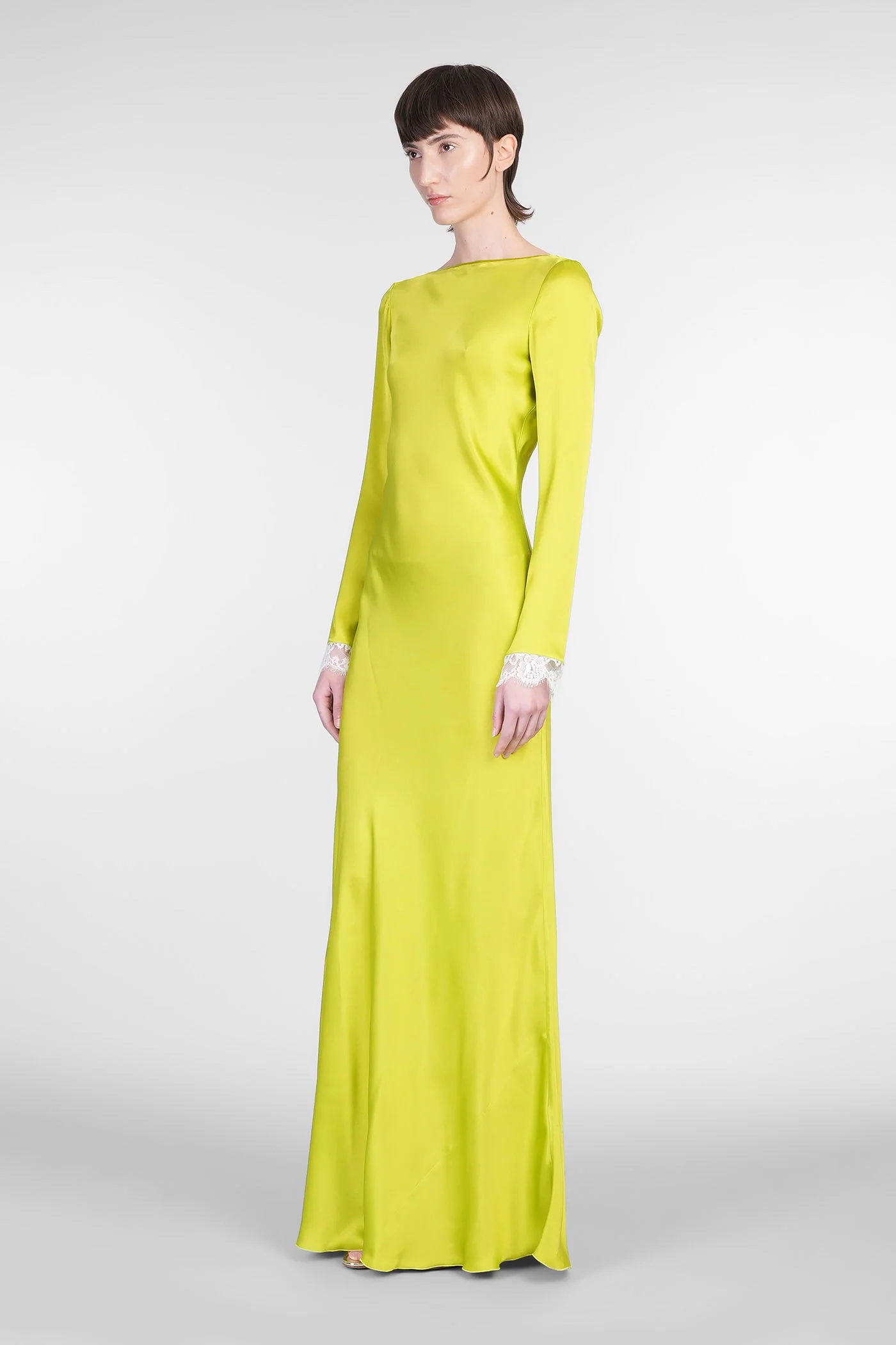 Long dress in green acetate - Image 4
