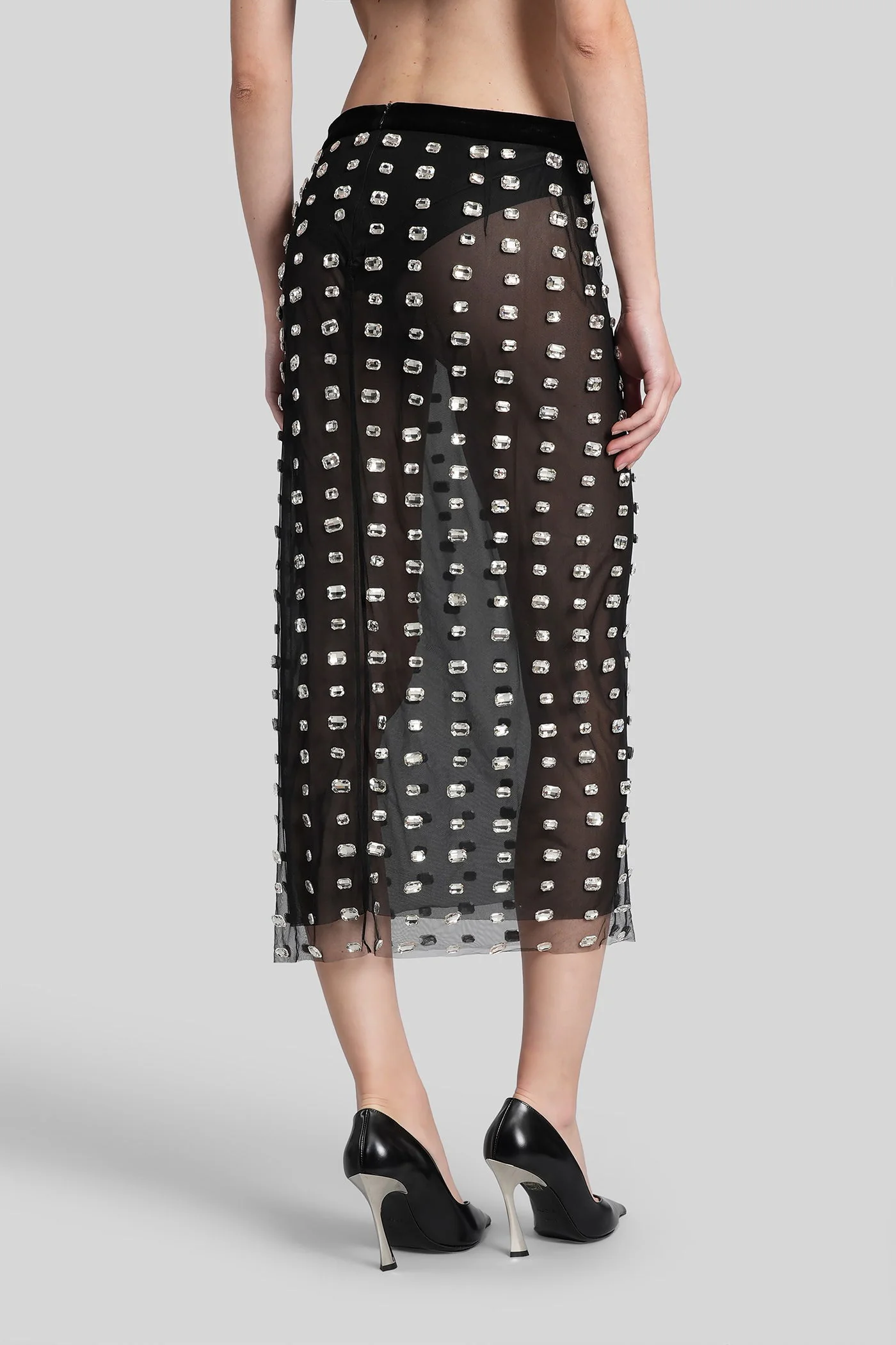 Chantal skirt midi Skirt in black nylon - Image 3