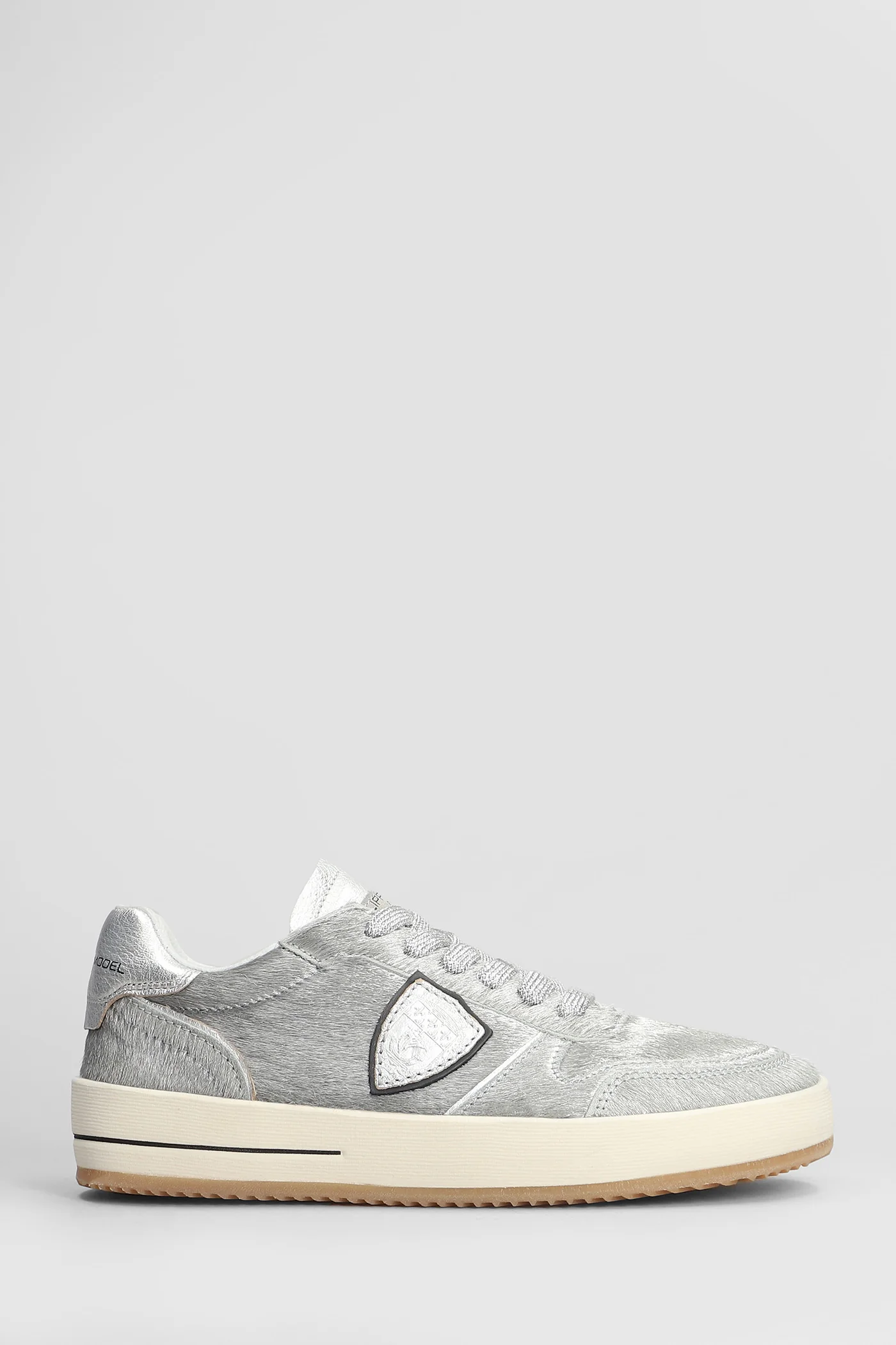 Nice Low Sneakers in silver pony skin