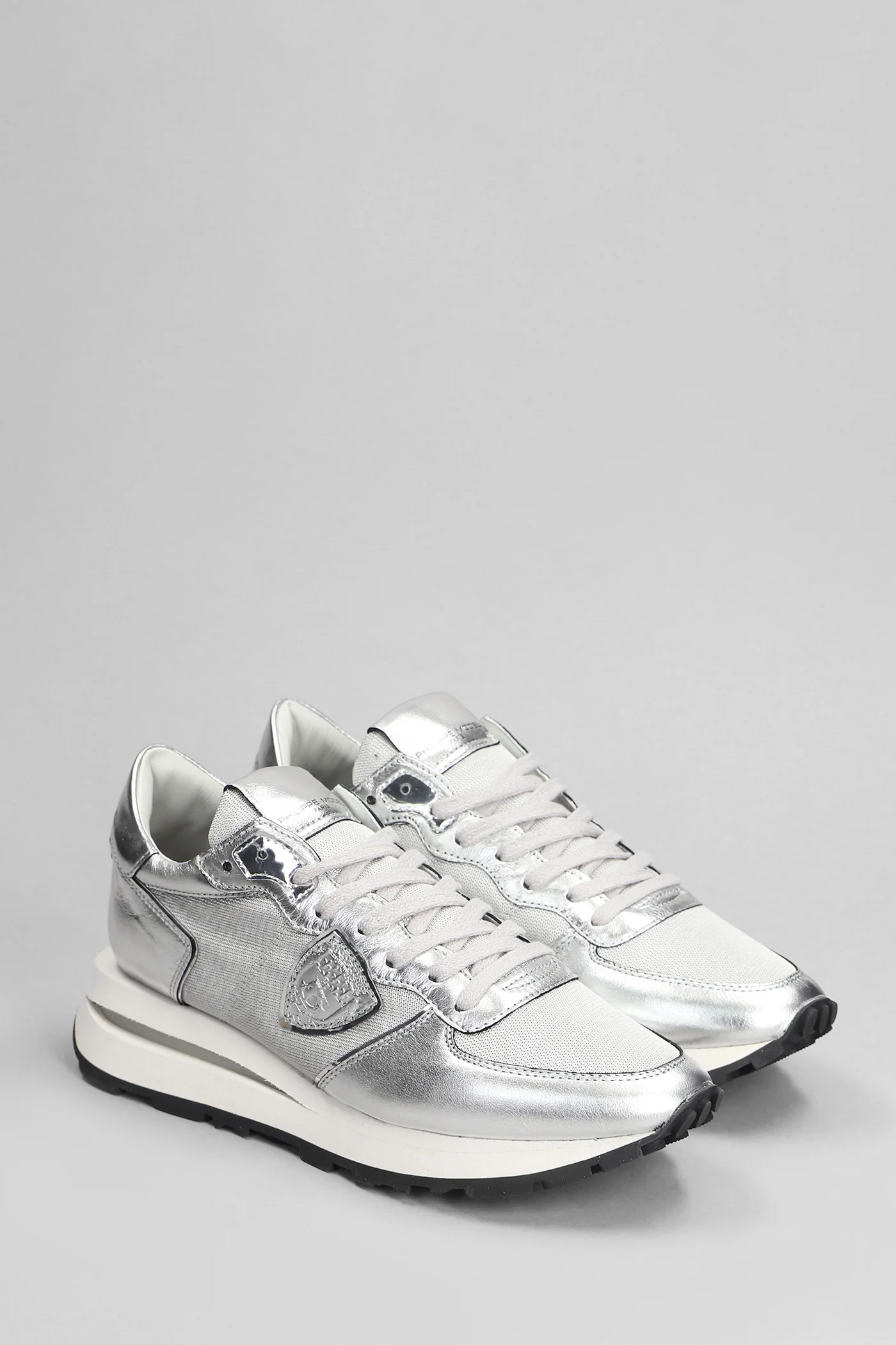 Tropez Sneakers in silver leather and fabric - Image 2