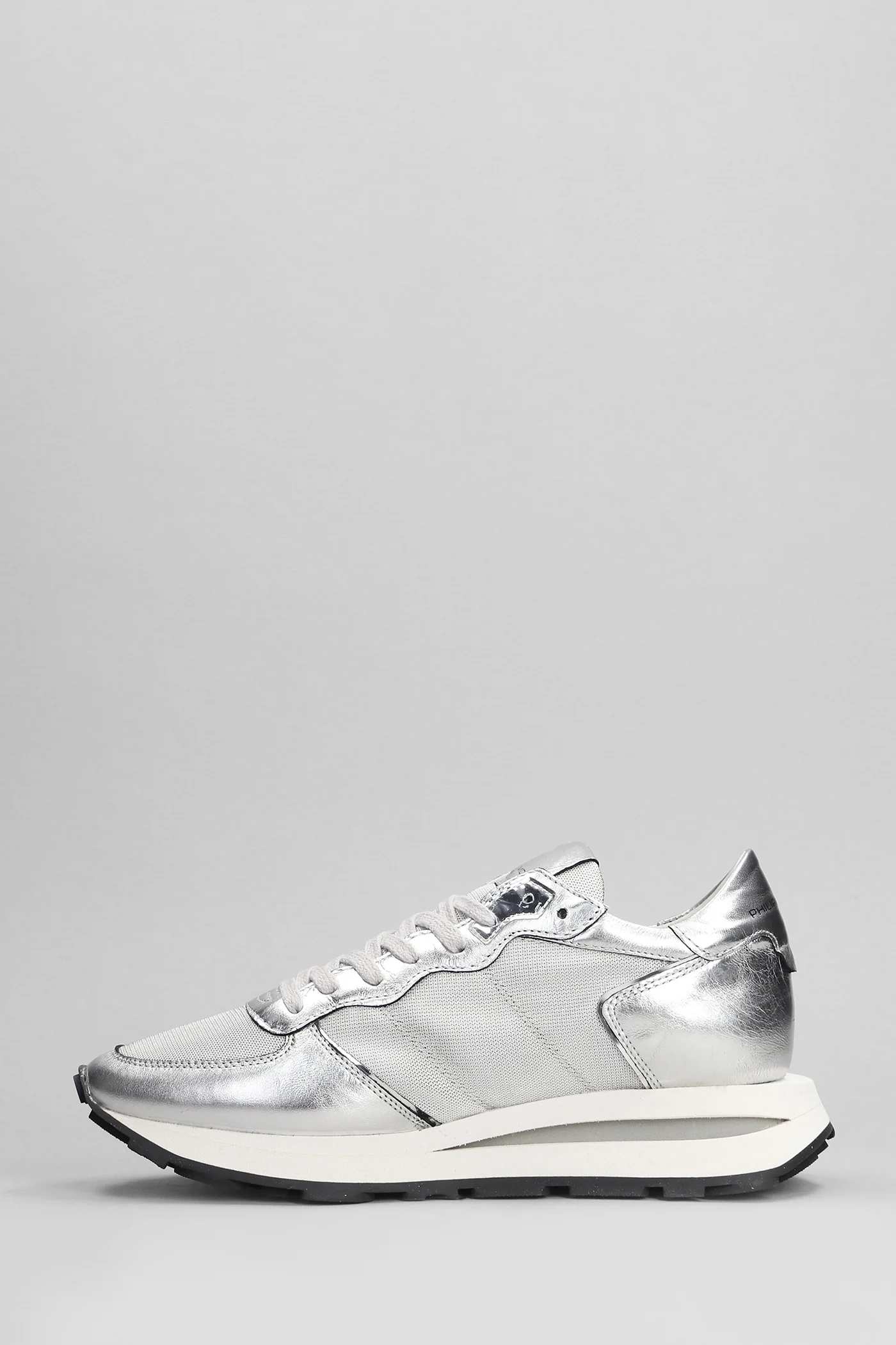 Tropez Sneakers in silver leather and fabric - Image 3