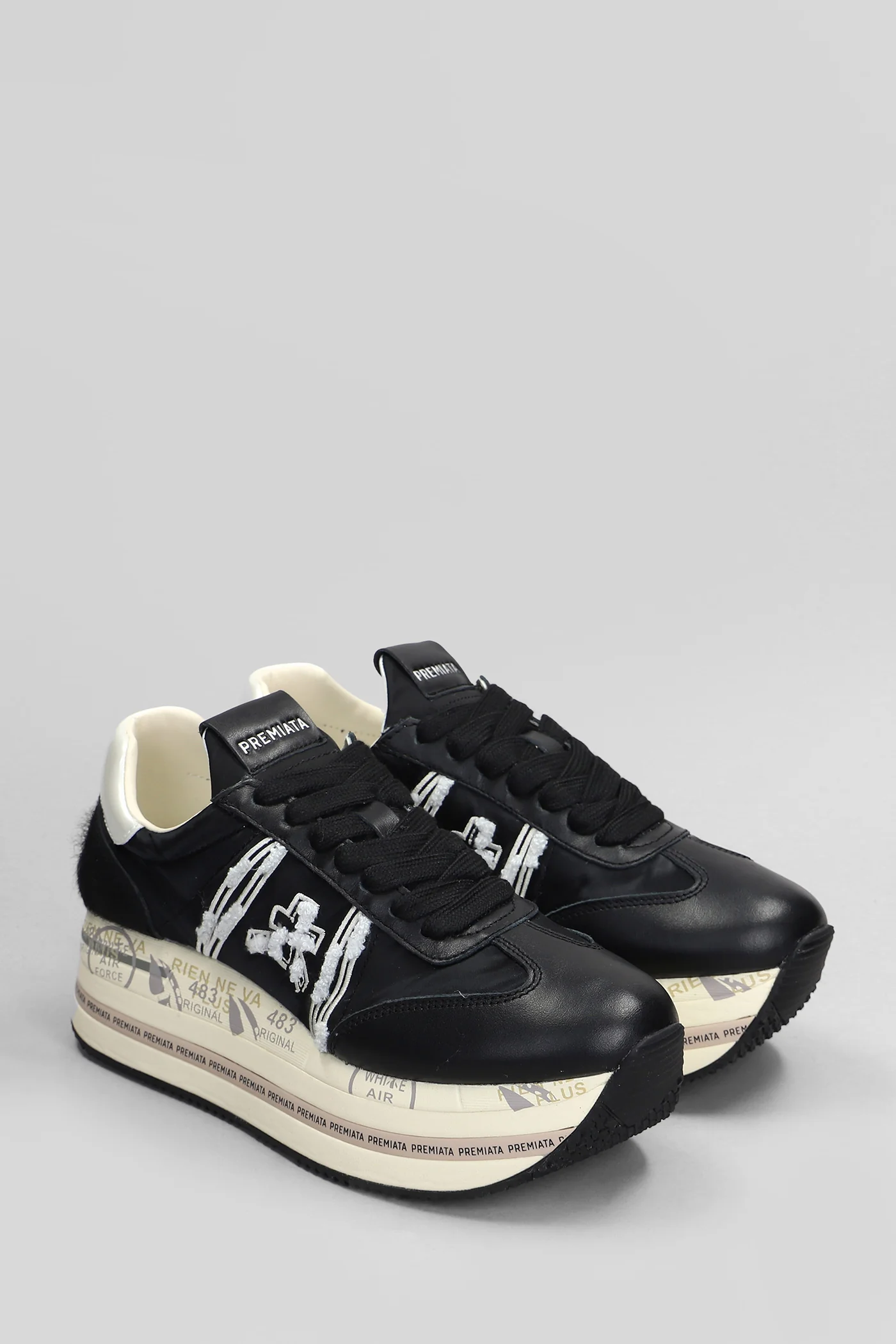 Beth Sneakers in black leather and fabric - Image 2