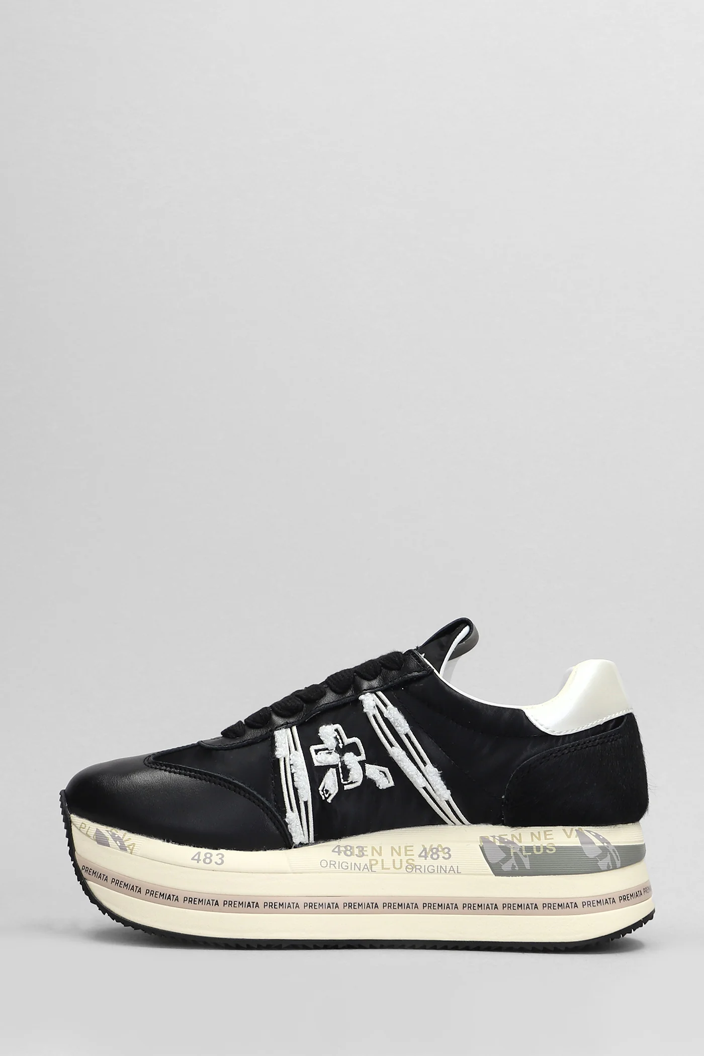 Beth Sneakers in black leather and fabric - Image 3