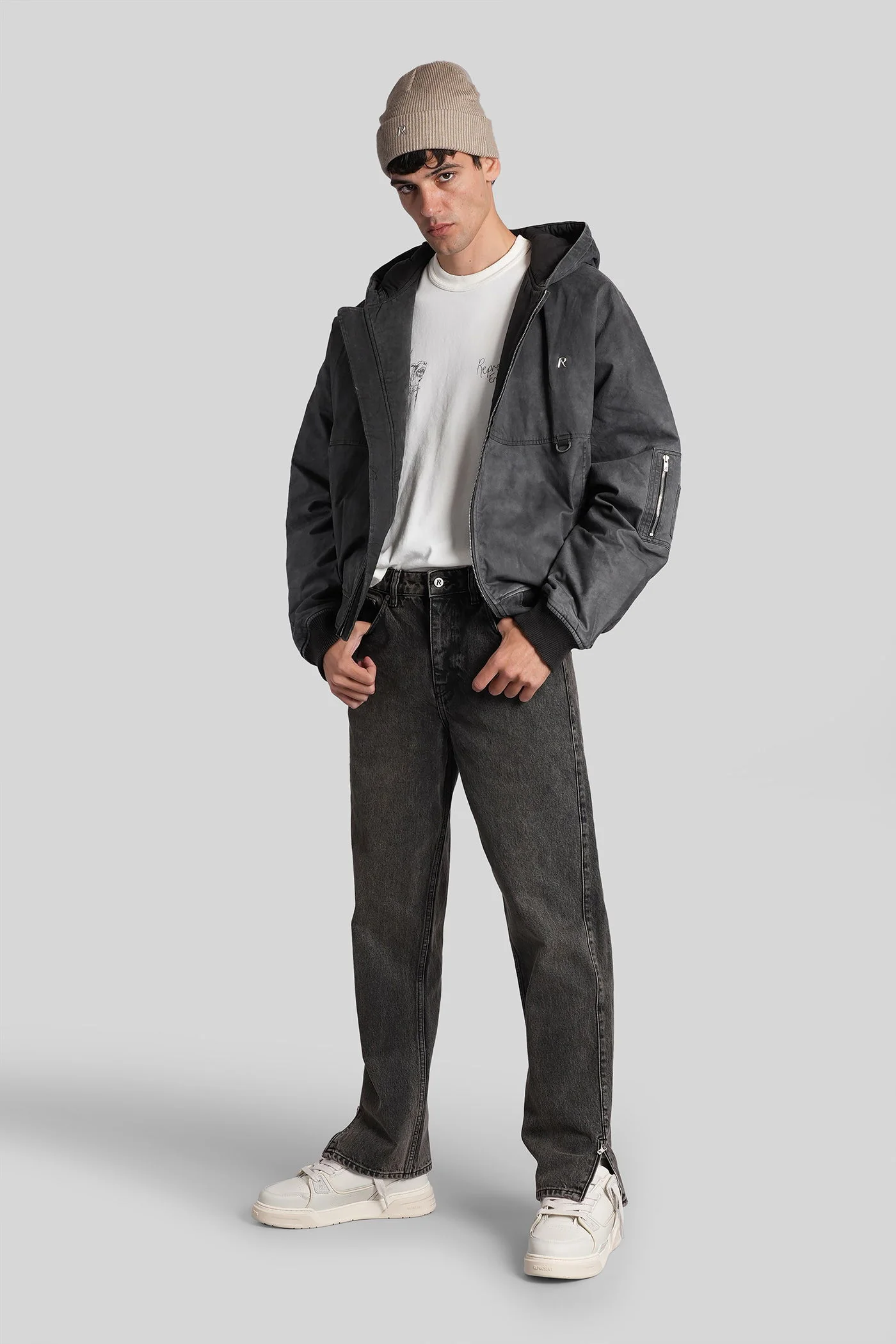 R2S split denim Jeans in grey cotton - Image 2