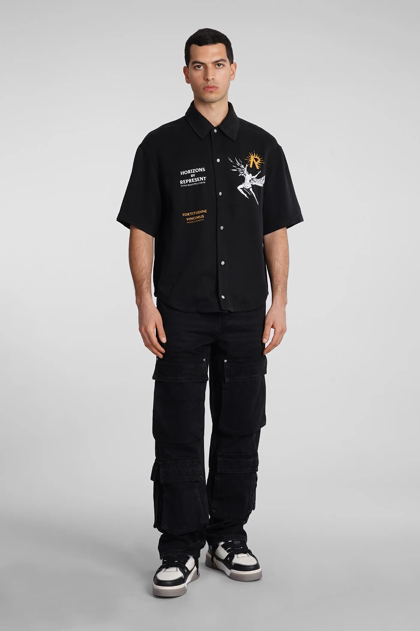 Shirt in black wool and polyester - Image 2