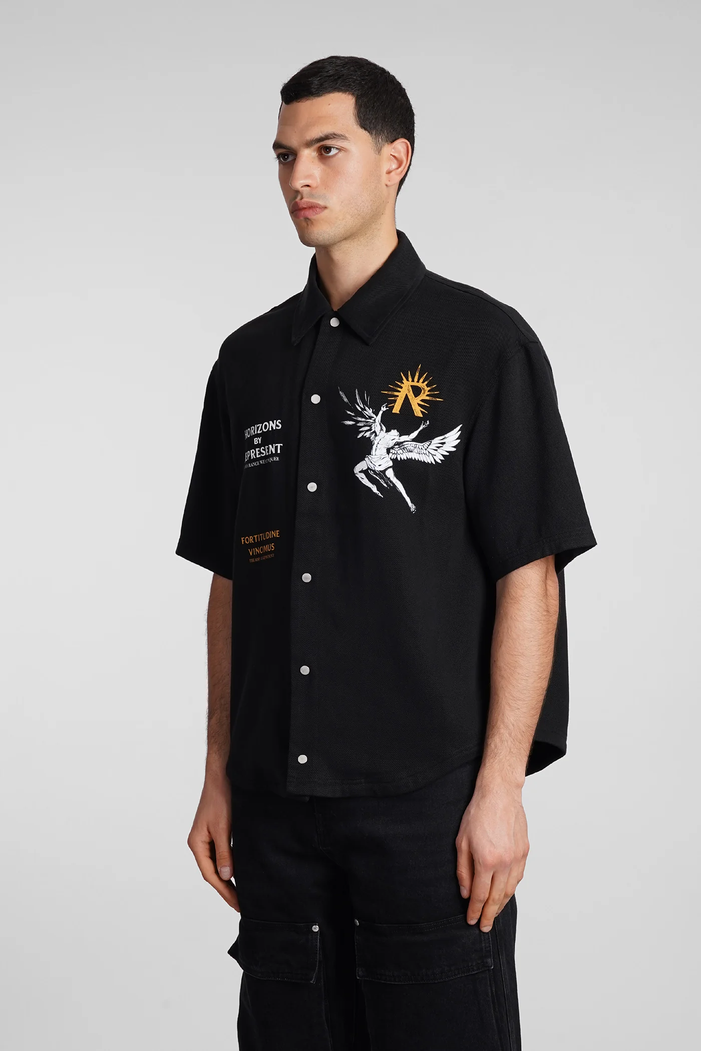 Shirt in black wool and polyester - Image 4