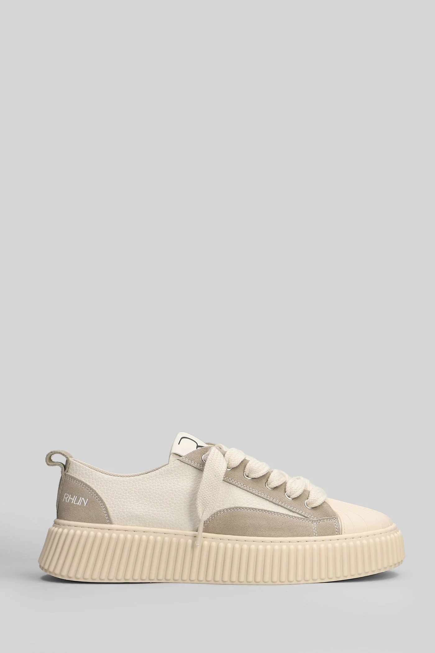 Leather Top Sneakers in beige leather