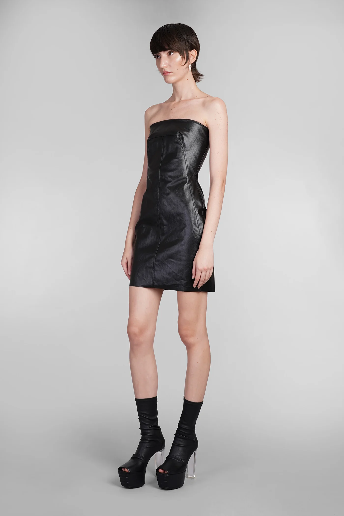 Bustier mini Dress woman  in black cotton - Image 4