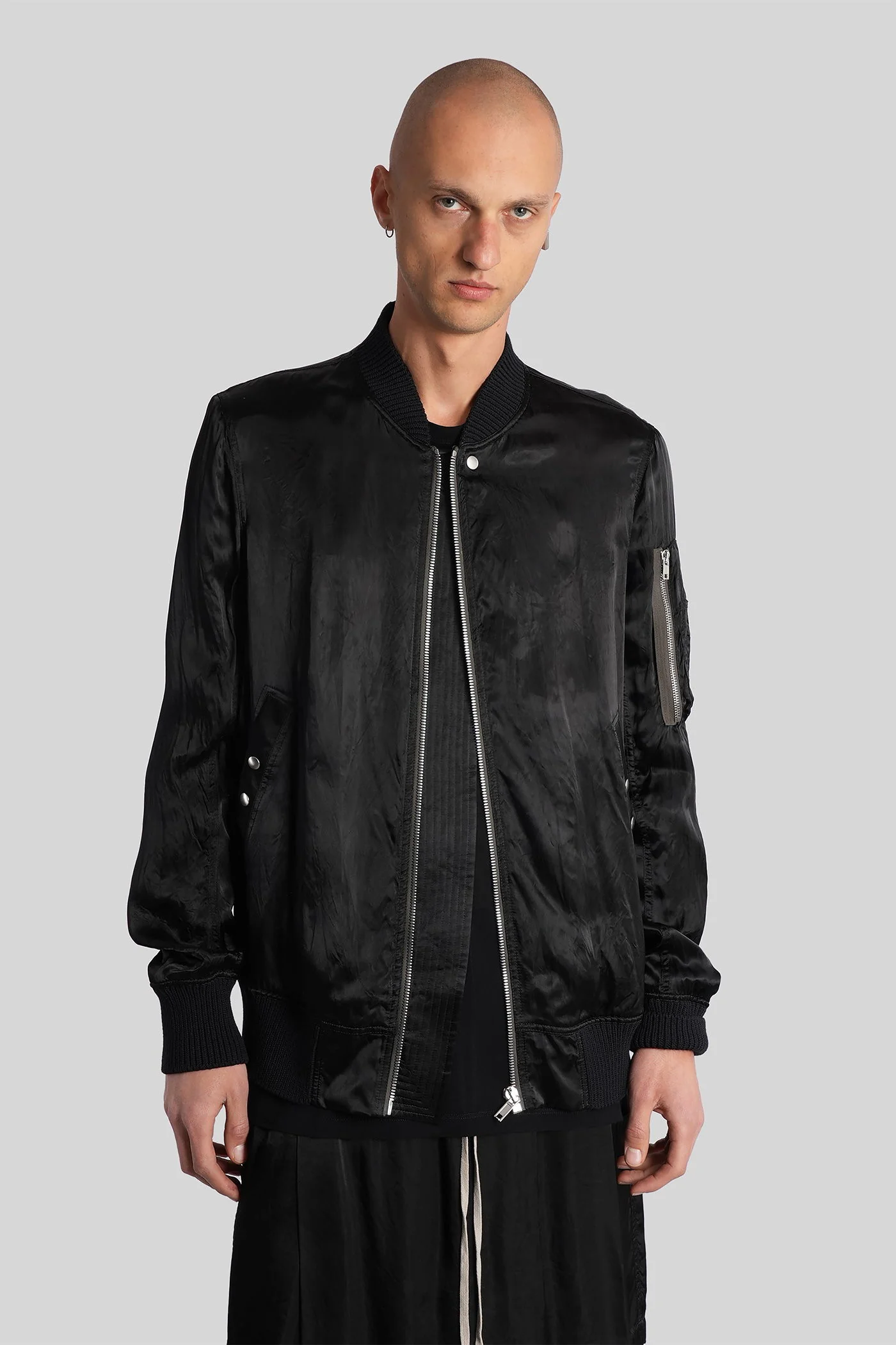 Classic flight Bomber Jacket in black polyamide polyester