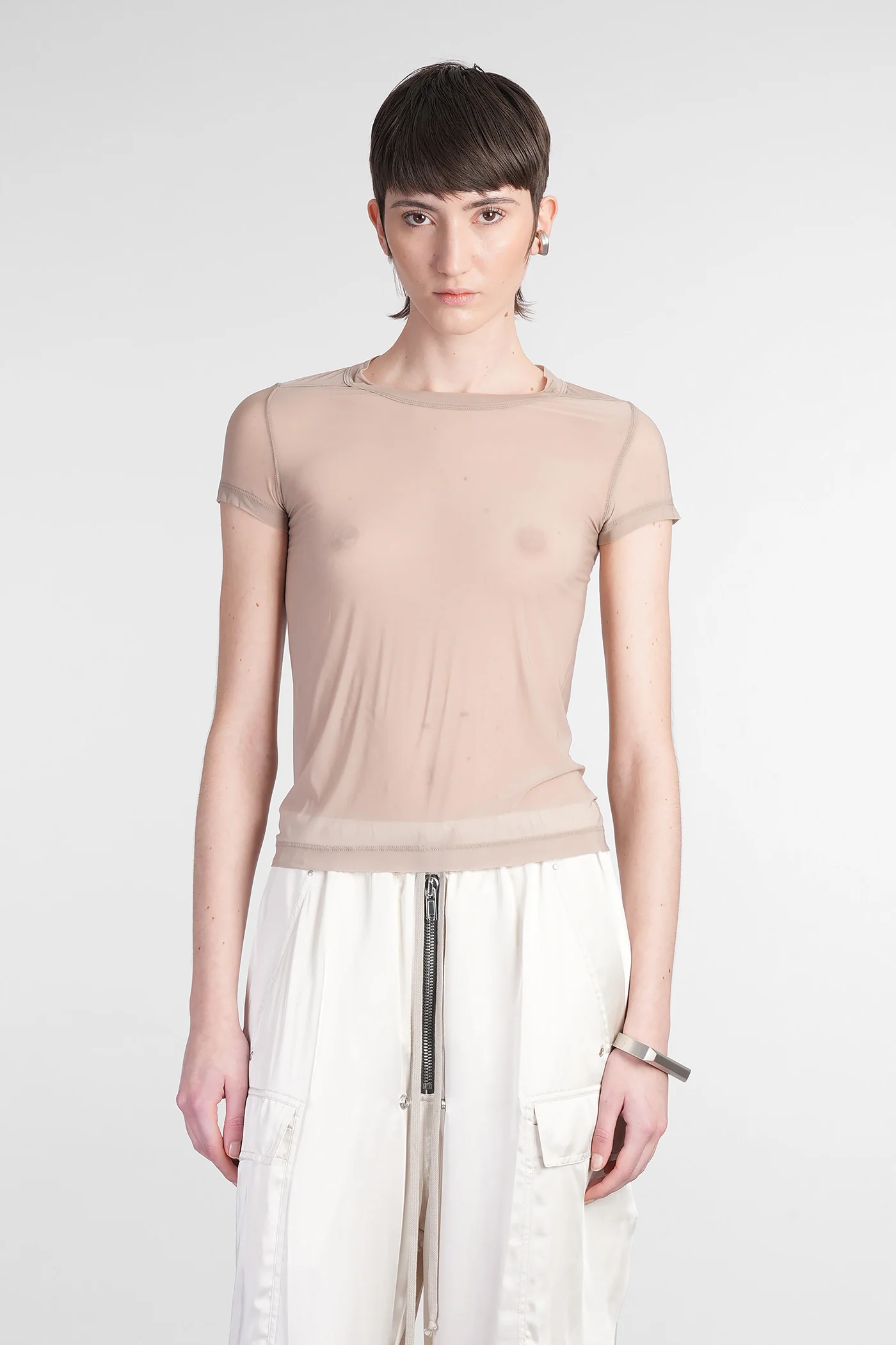 Cropped level t T-Shirt in beige polyamide polyester