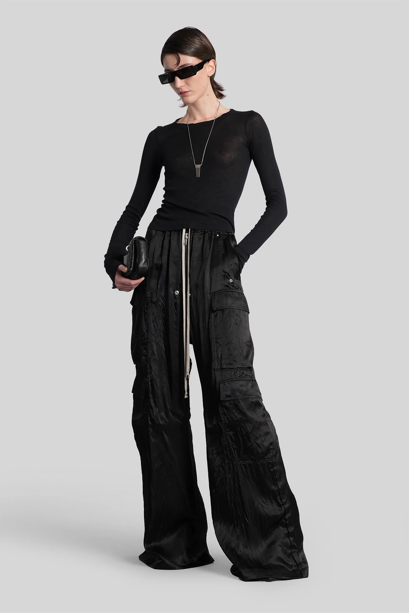 Cropped rib ls t in black cotton - Image 2