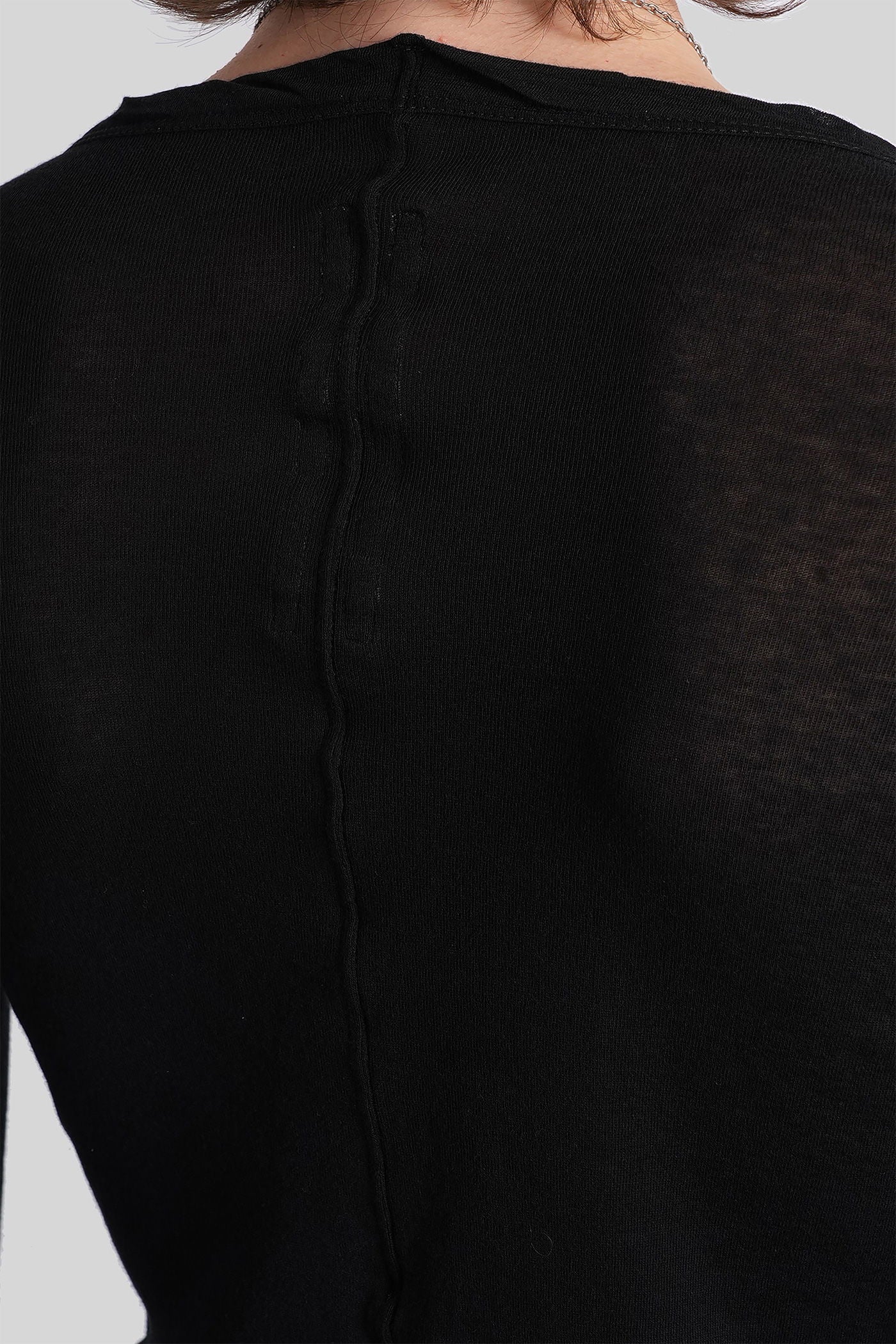 Cropped rib ls t in black cotton - Image 5