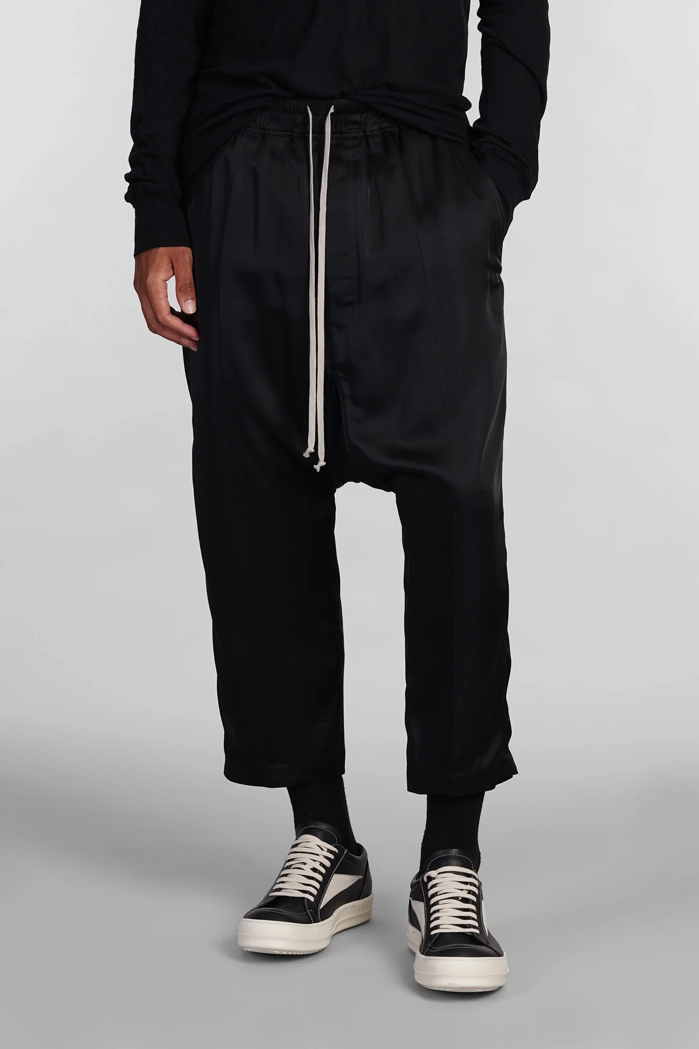 Drawstring cropped Pants in black acetate