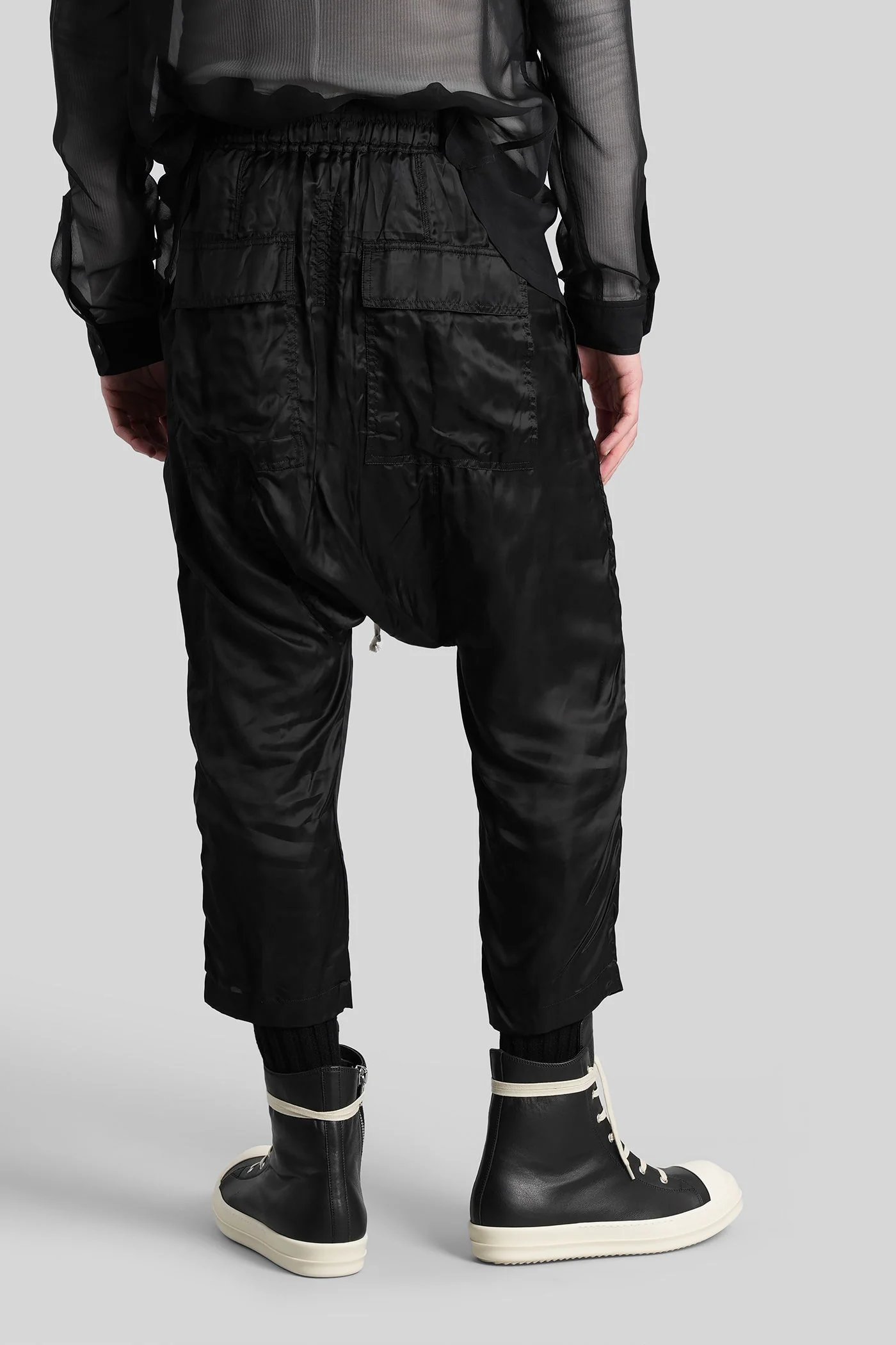 Drawstring cropped Pants in black polyamide polyester - Image 3