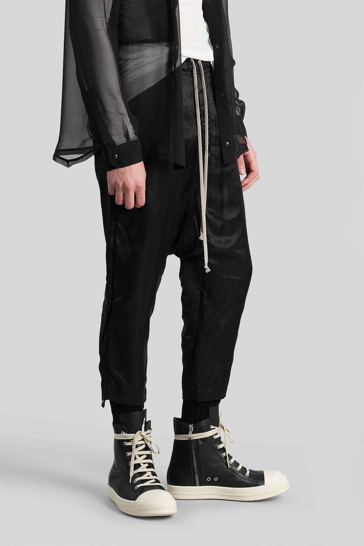 Drawstring cropped Pants in black polyamide polyester - Image 4