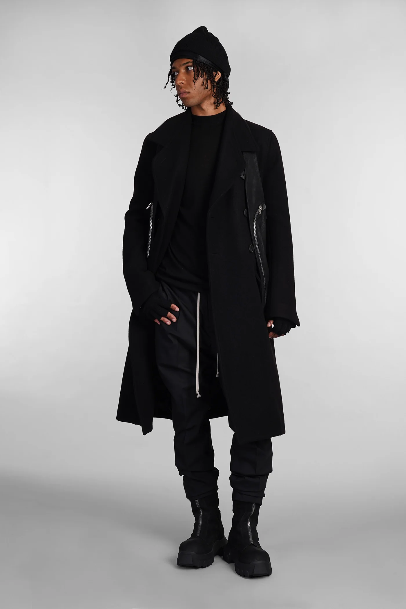Drawstring slim long Pants in black wool - Image 2