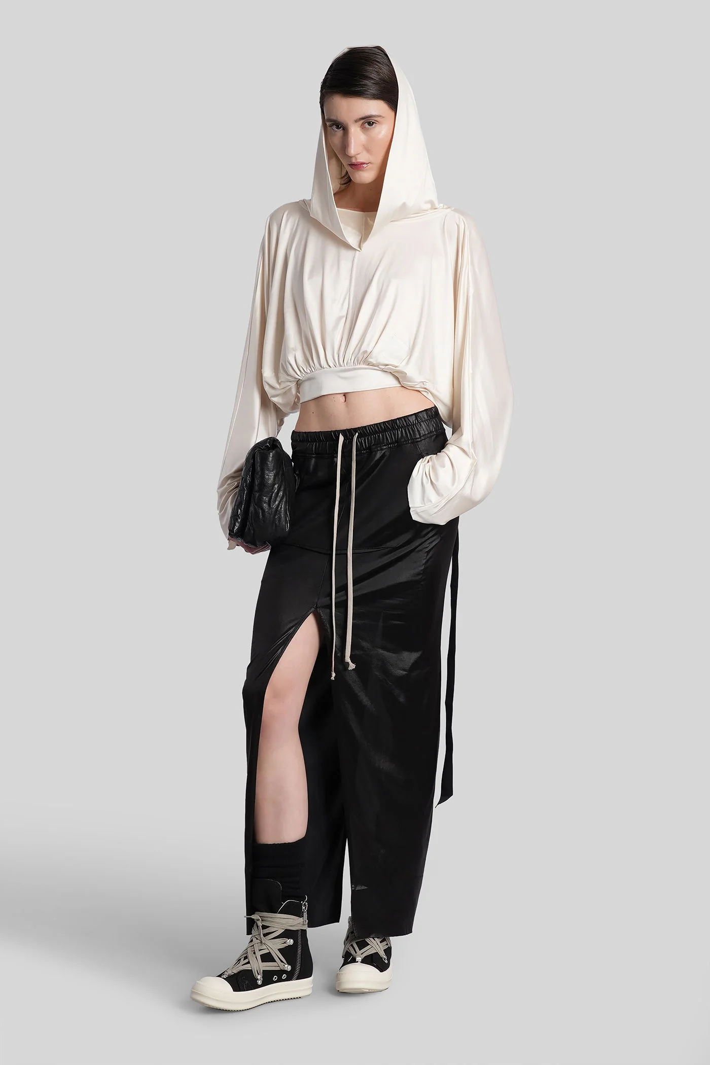 Cropped hooded top Topwear in beige acetate - Image 2