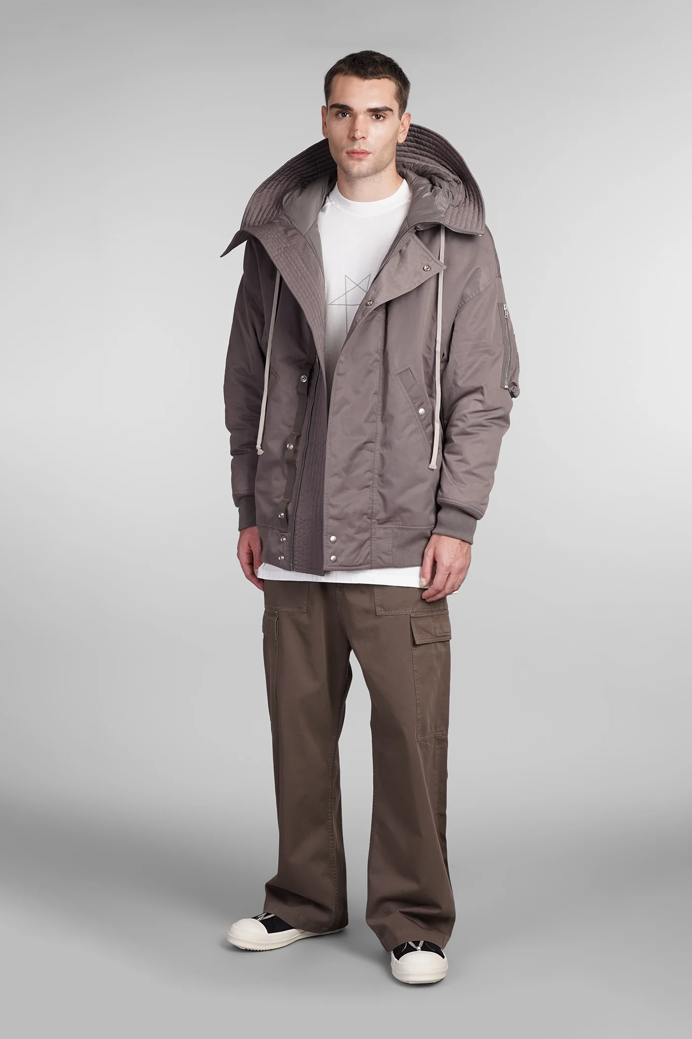 Hooded long bomber Bomber Jacket in grey polyester - Image 2
