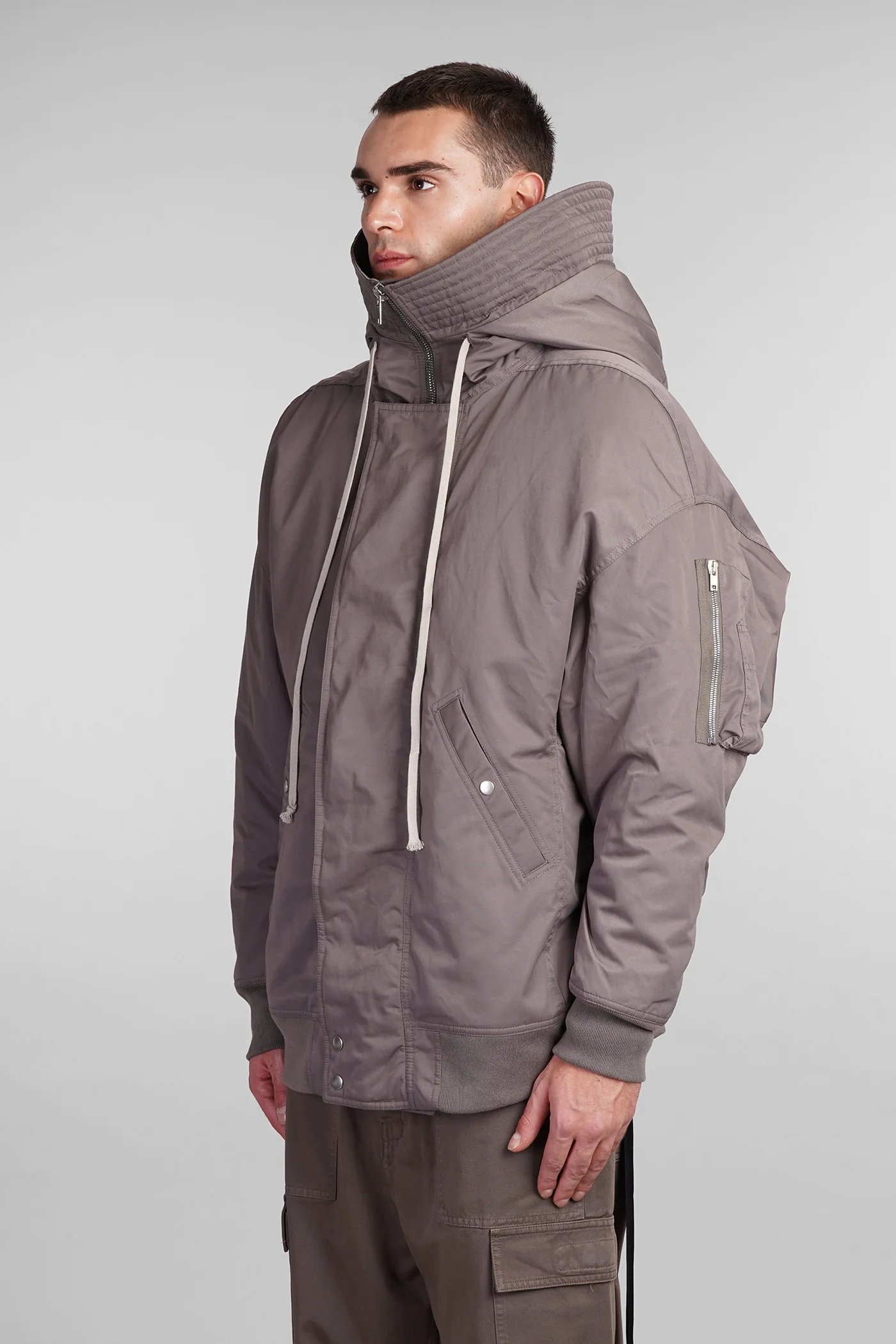 Hooded long bomber Bomber Jacket in grey polyester - Image 4