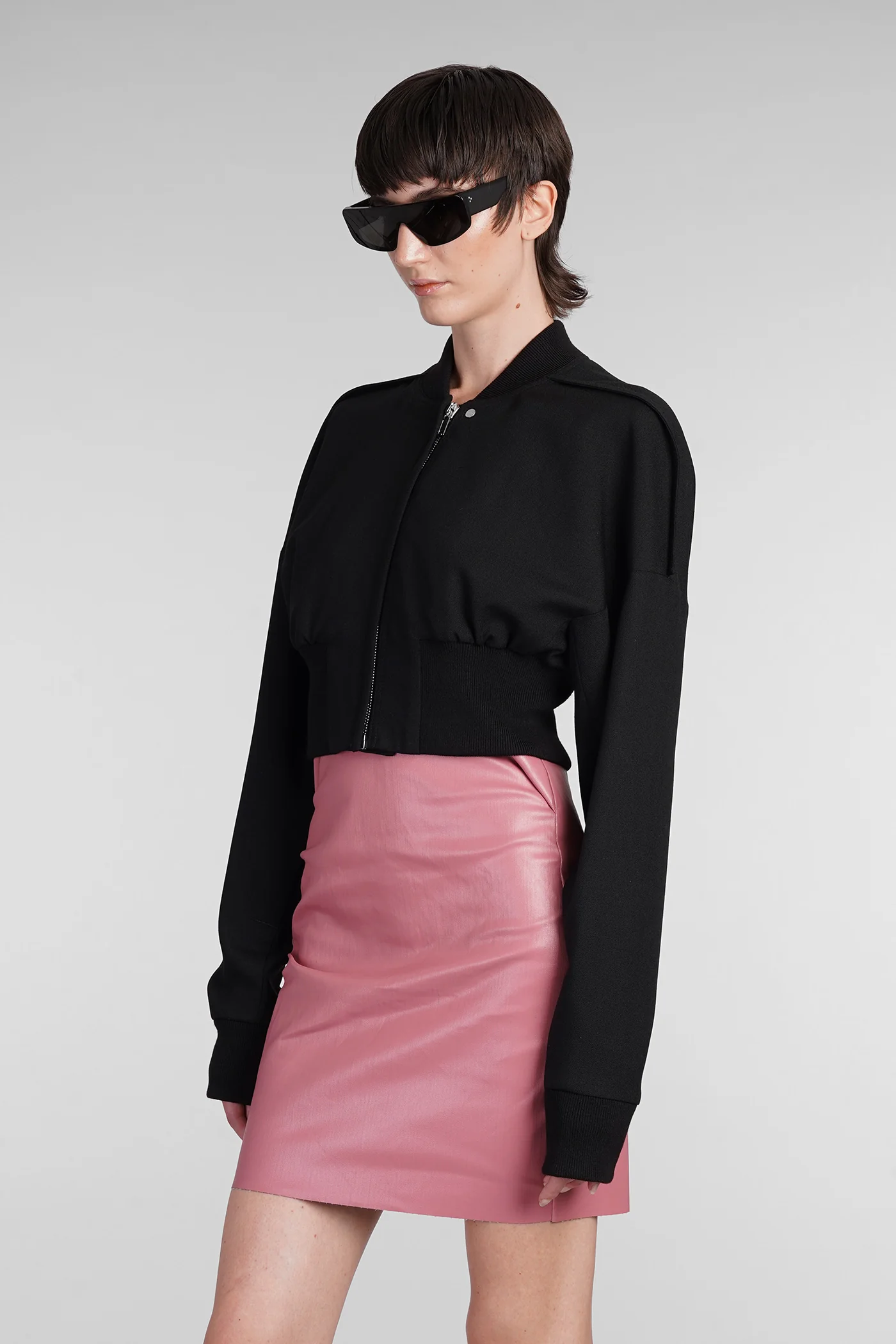 Flight jkt cropped Bomber Jacket in black wool - Image 4
