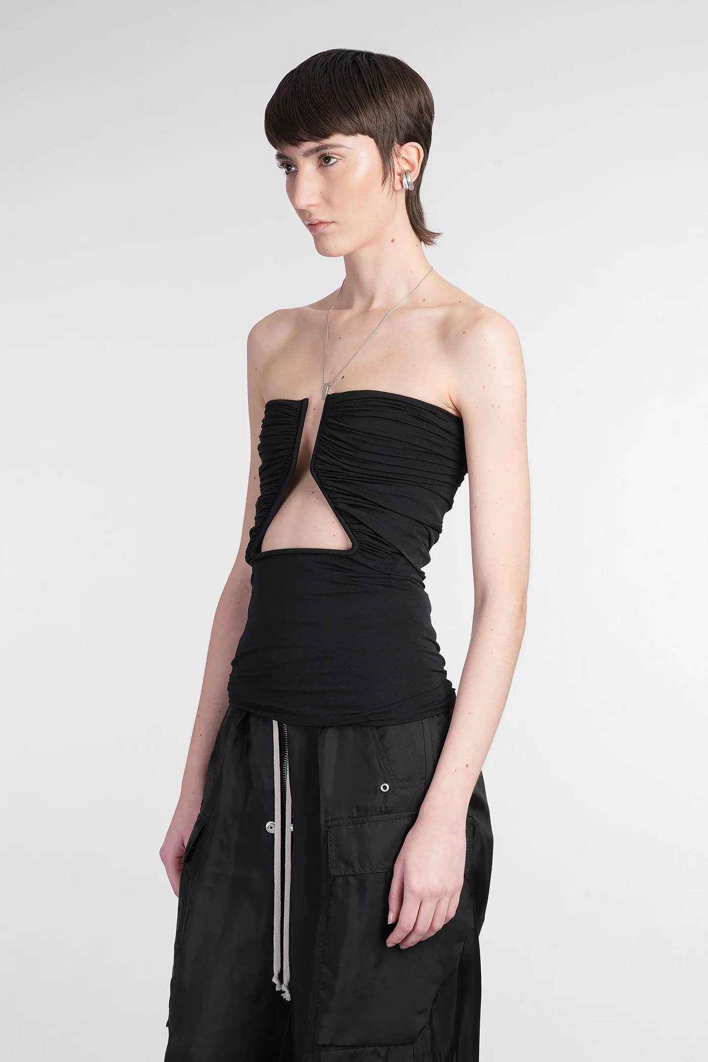 Jersey prong bustier Topwear in black nylon - Image 3
