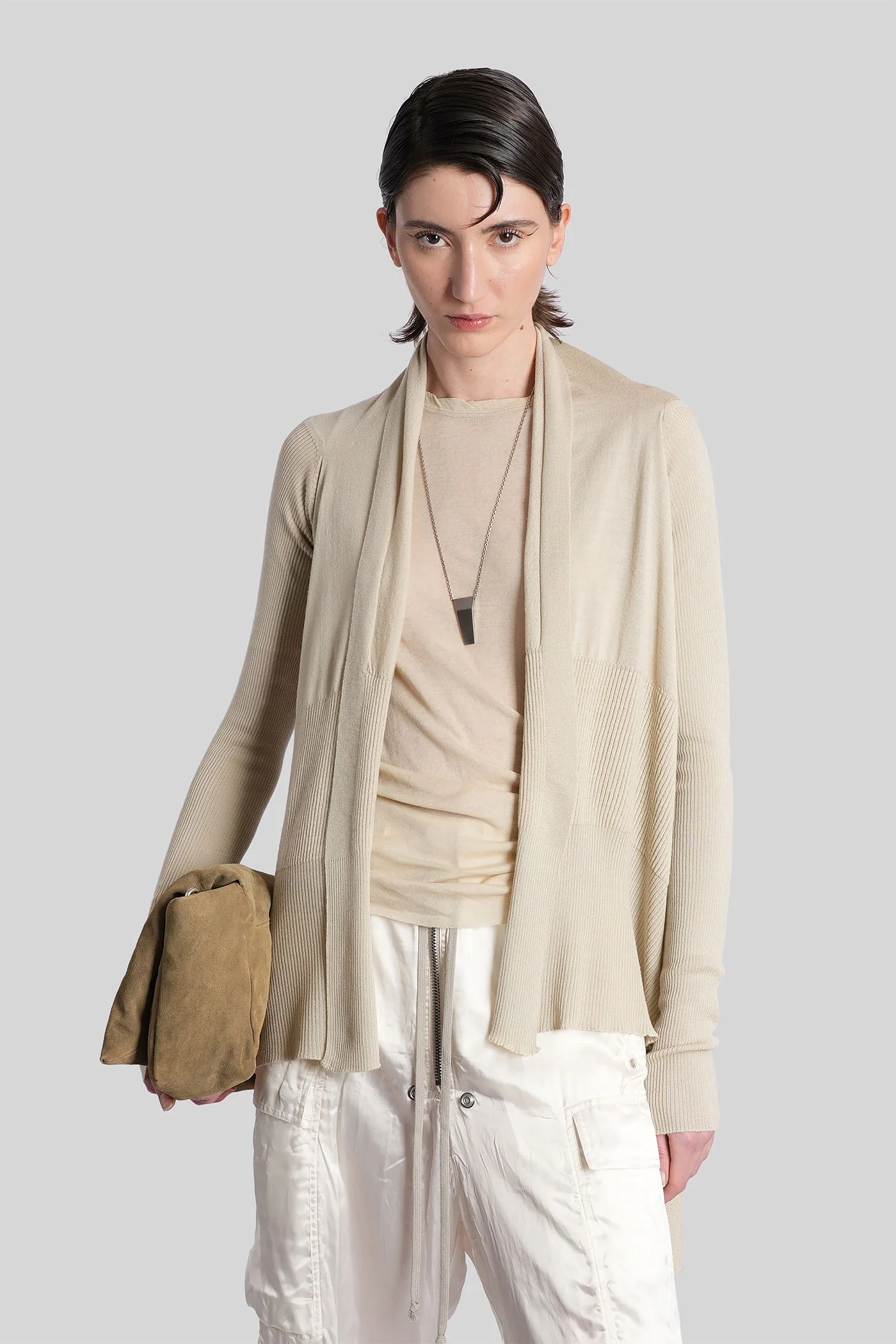 Medium wrap Cardigan in beige wool