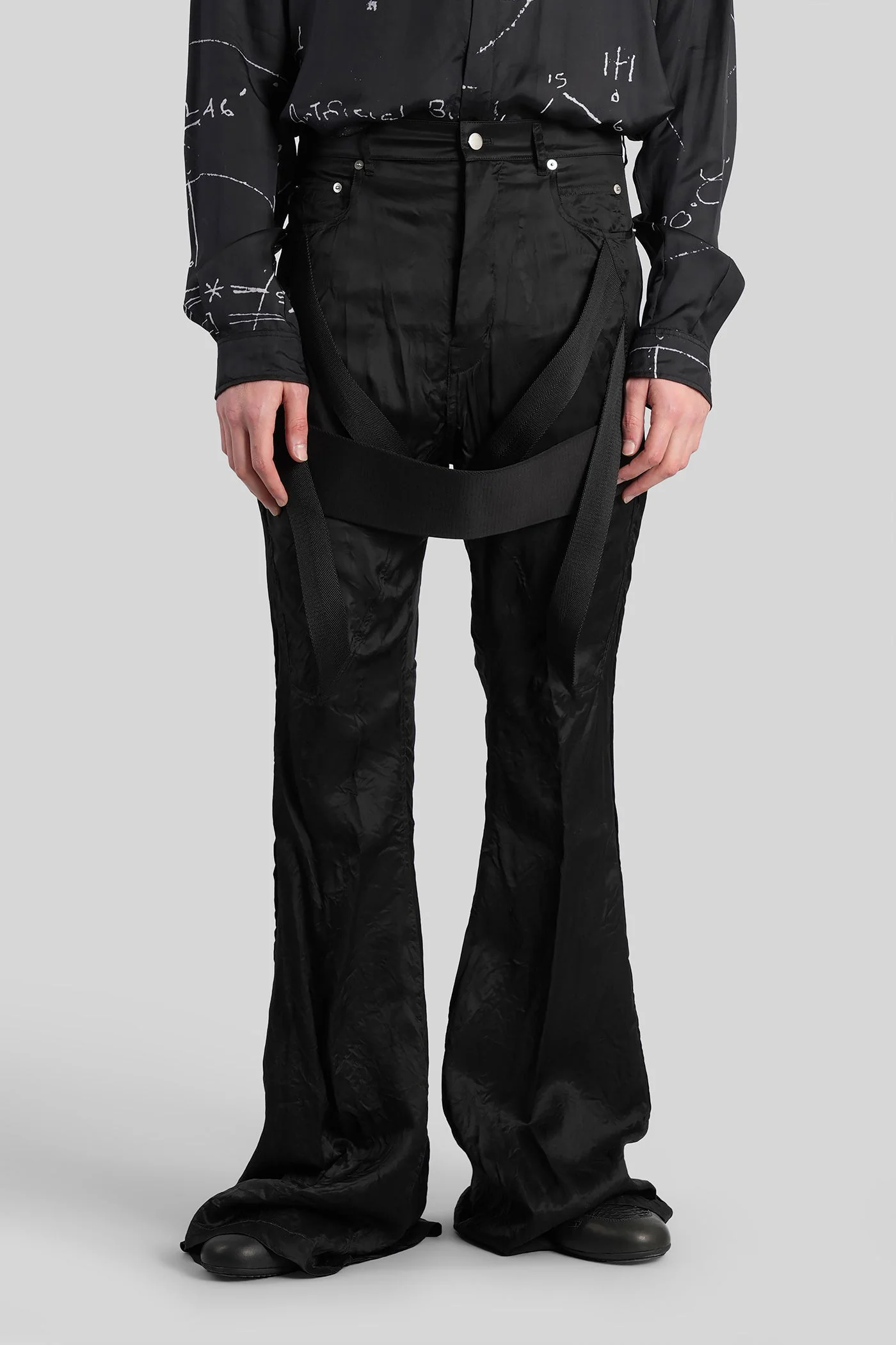 Megastrapped bolans Pants in black polyamide polyester