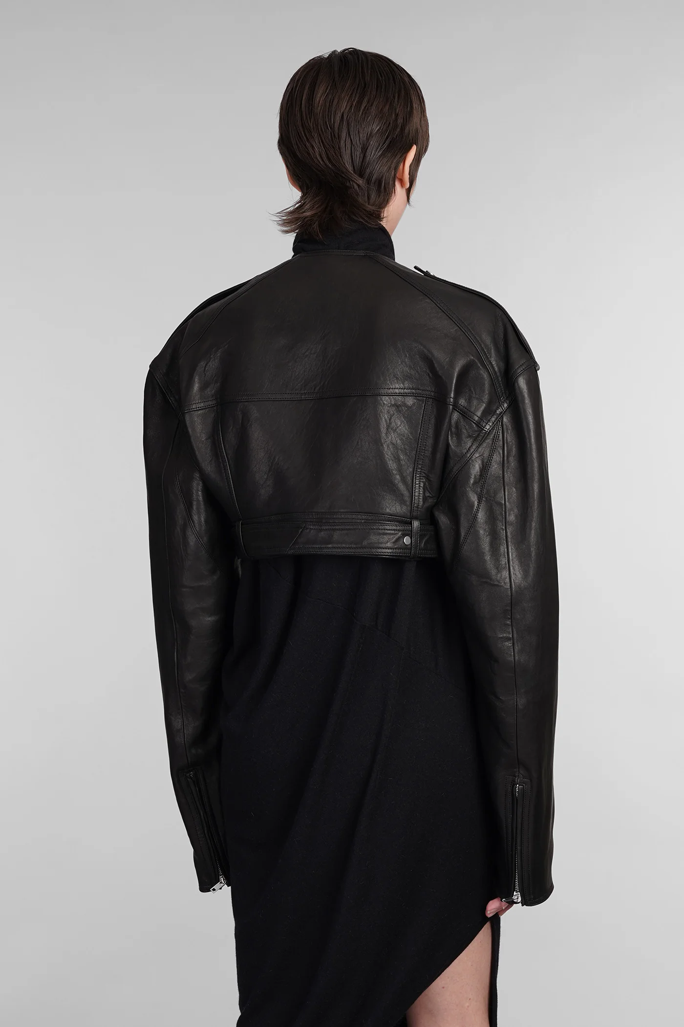 Micro biker Biker jacket in black leather - Image 3