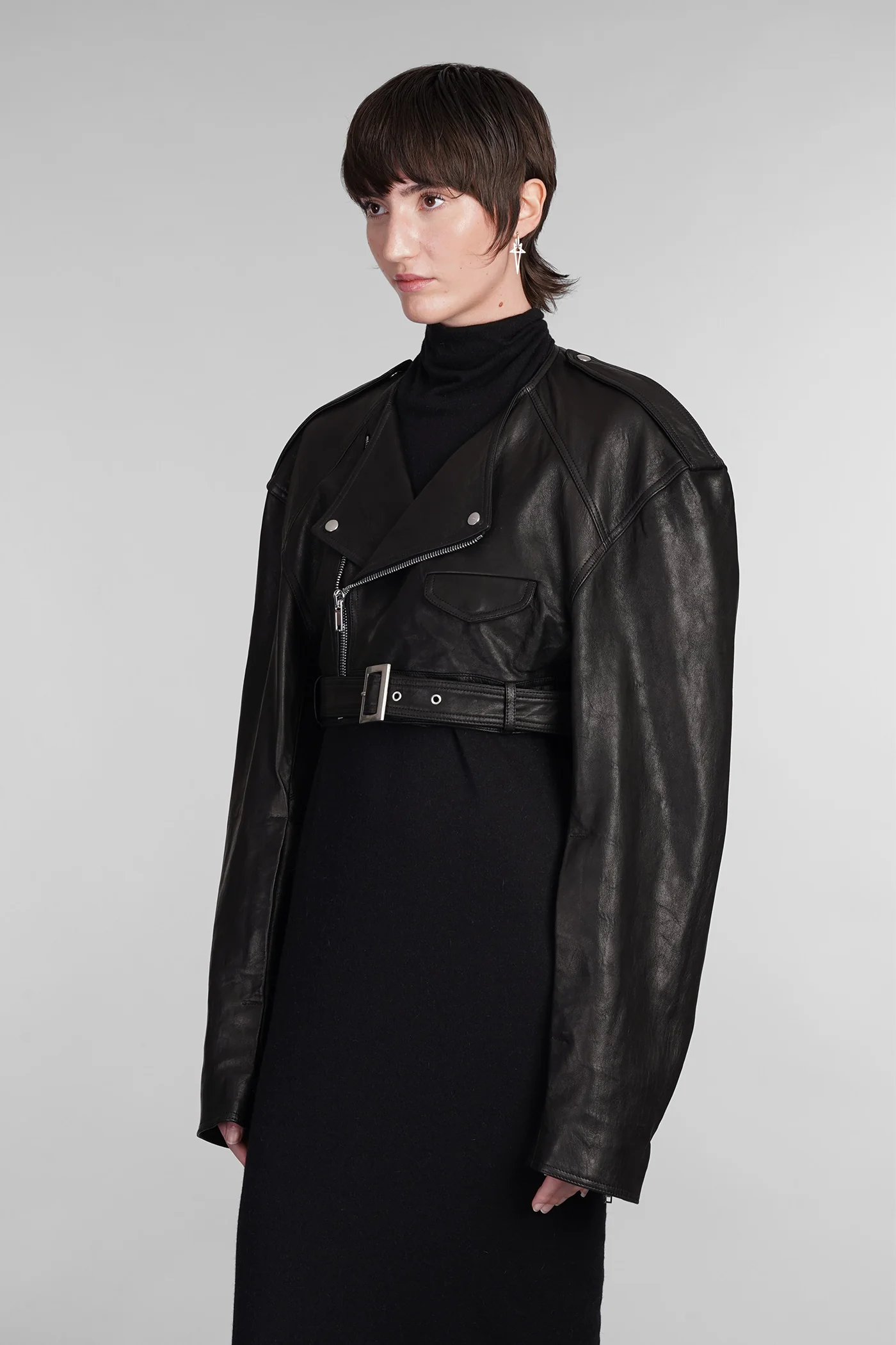 Micro biker Biker jacket in black leather - Image 4