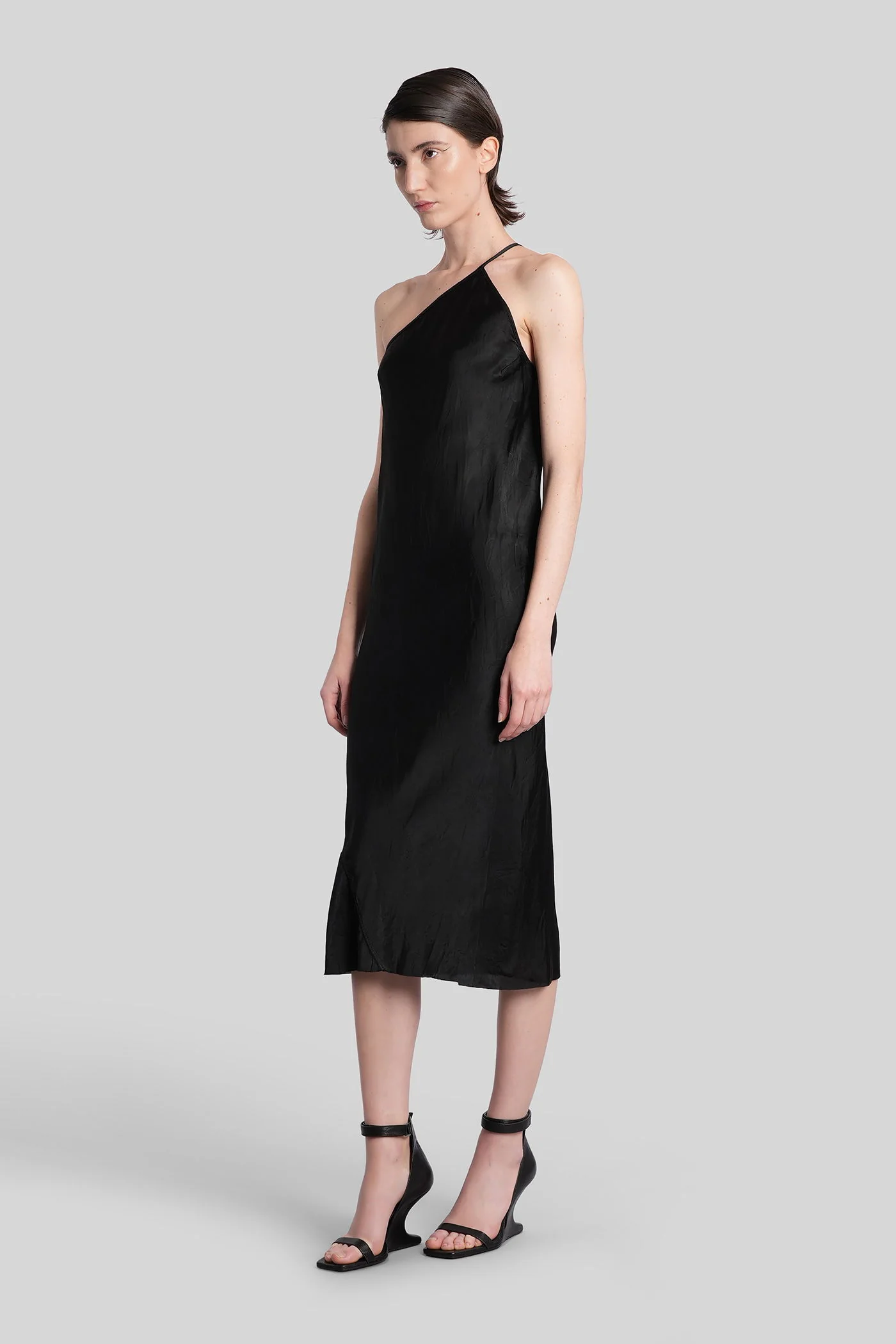 One shoulder slip Long dress in black polyamide polyester - Image 4