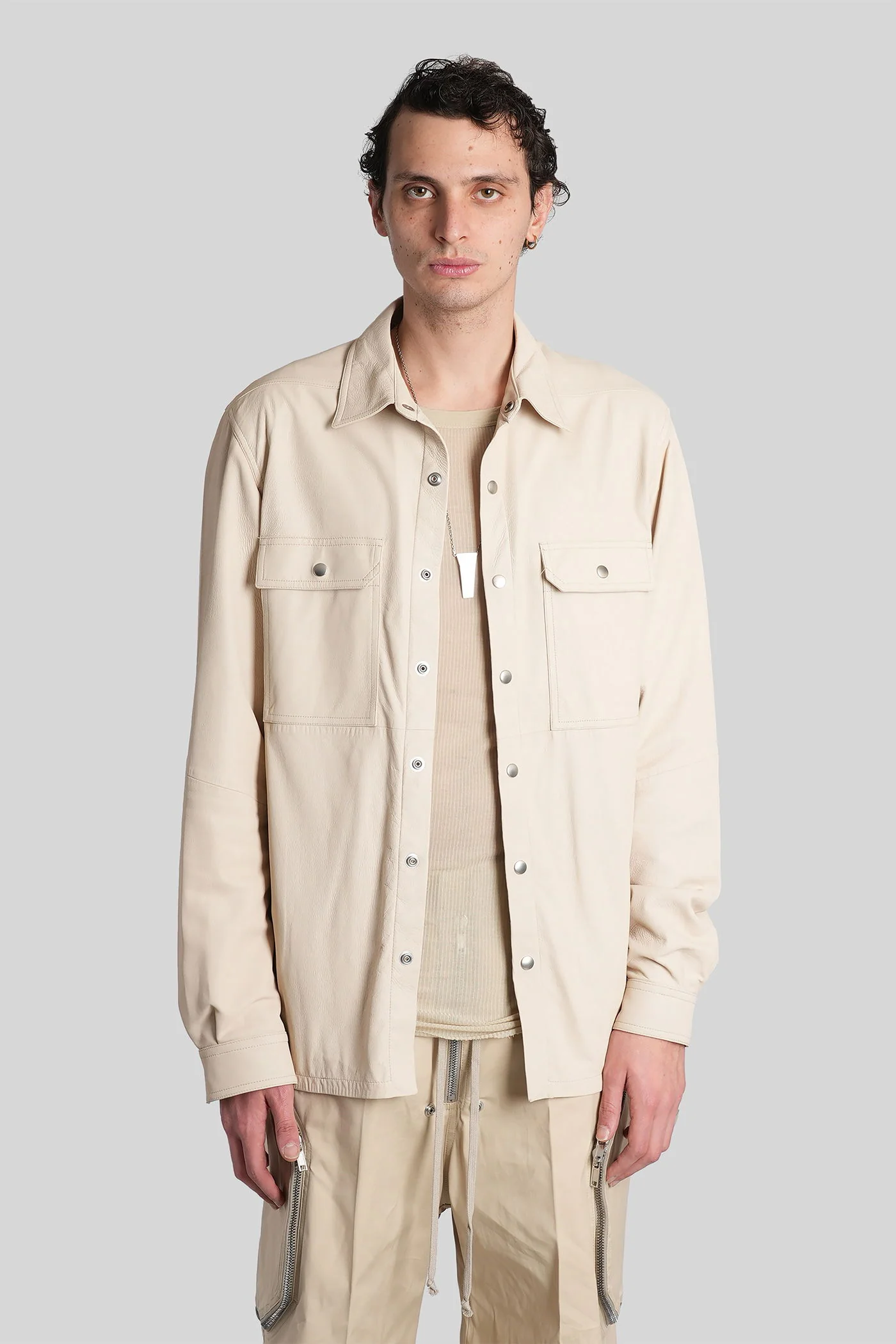 Outershirt Leather jacket in beige leather