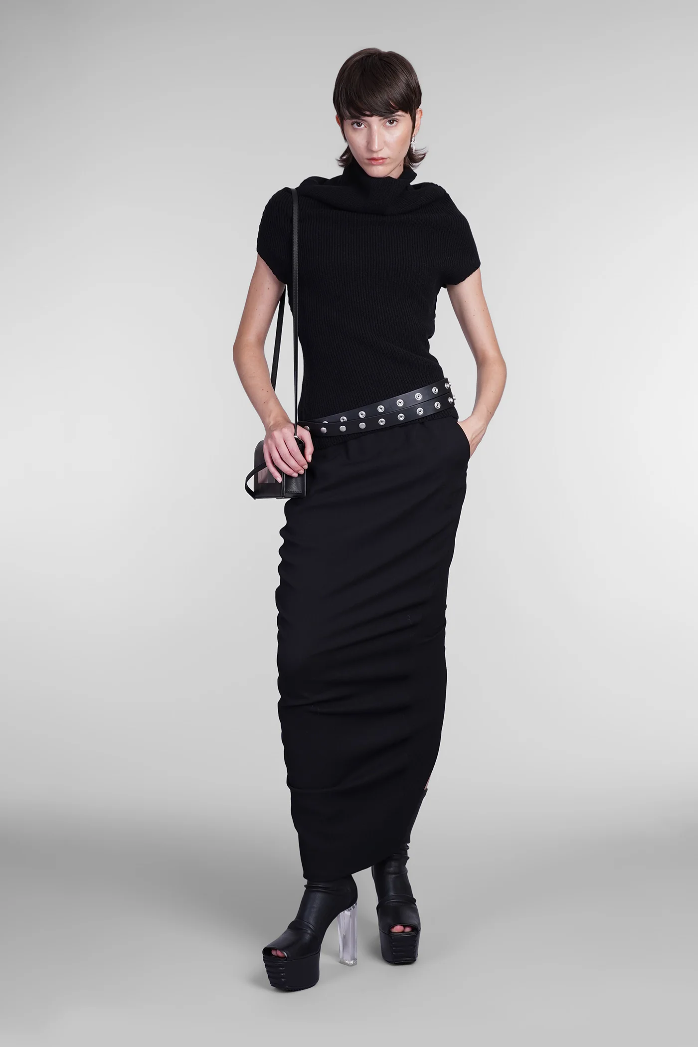 Pillar long Skirt in black polyamide polyester - Image 2