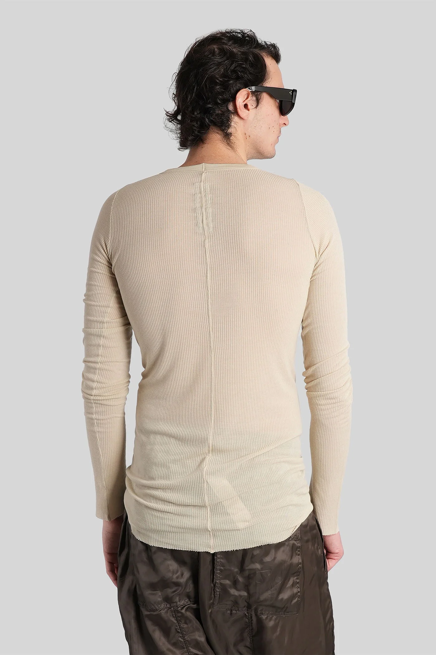 Rib ls t  in beige viscose - Image 3