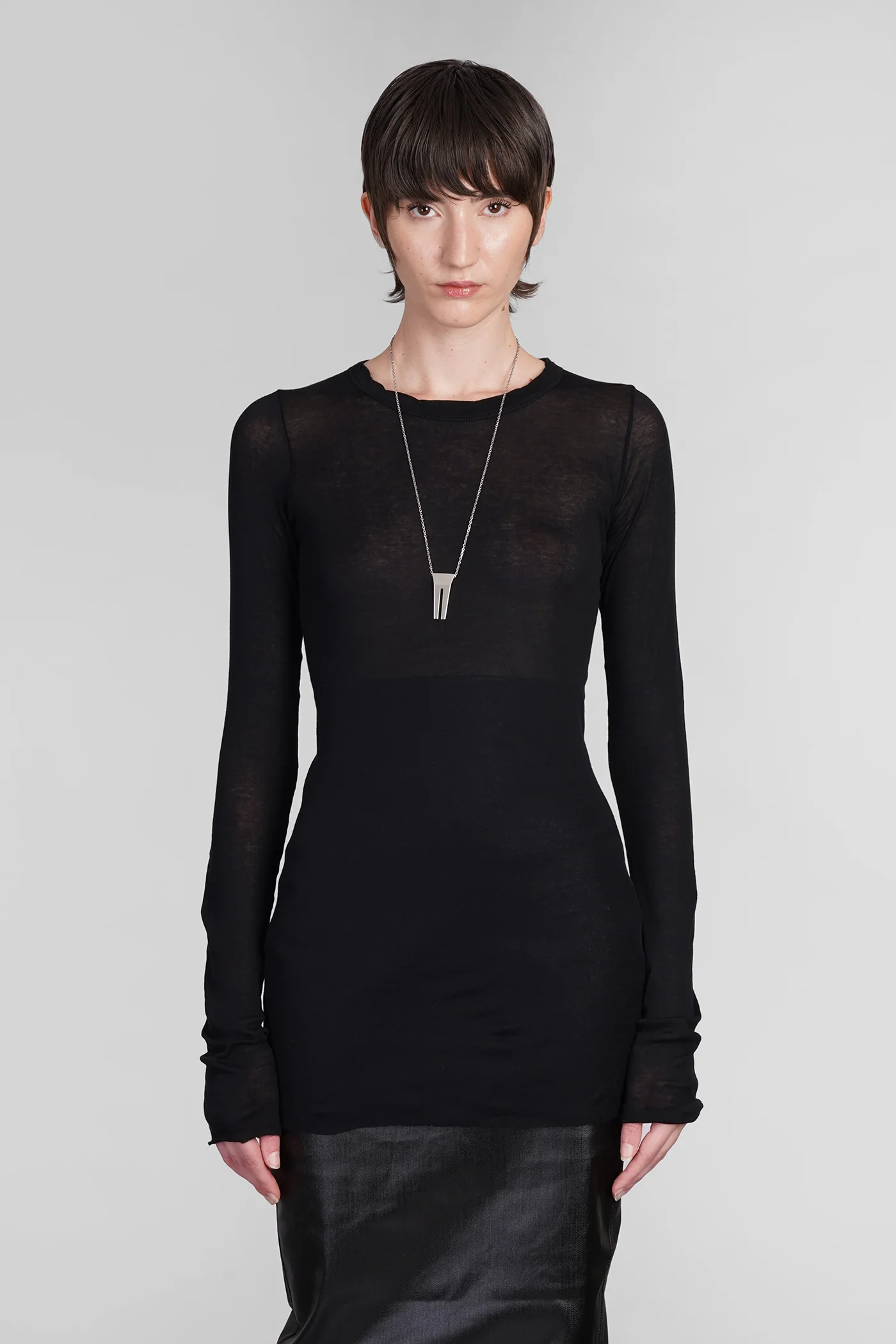 Rib ls t in black cotton