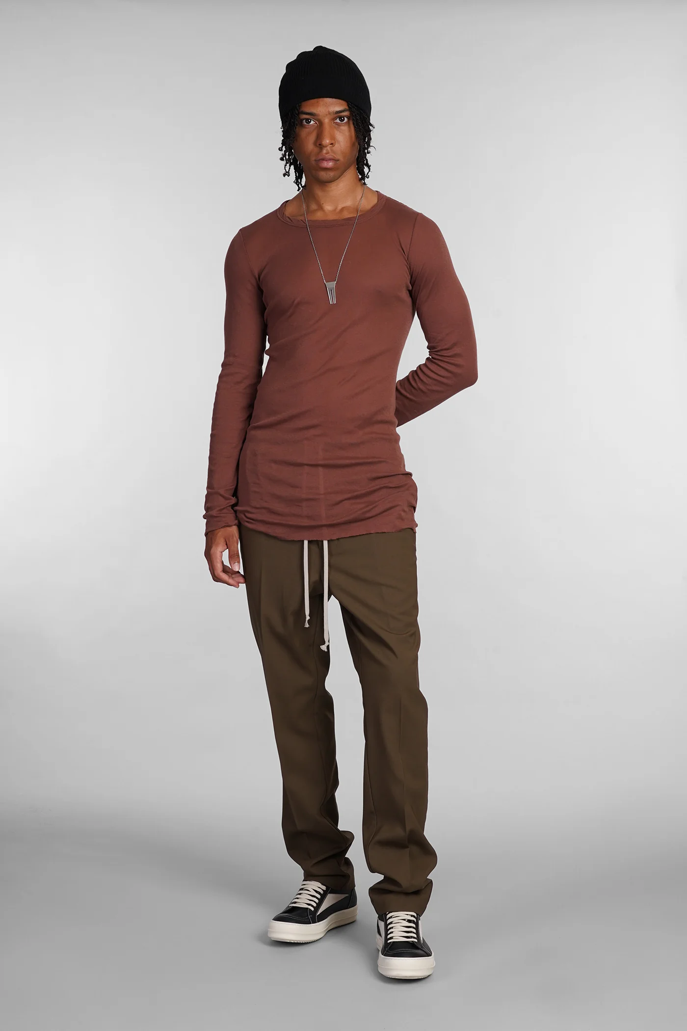 Rib ls t in brown cotton - Image 2