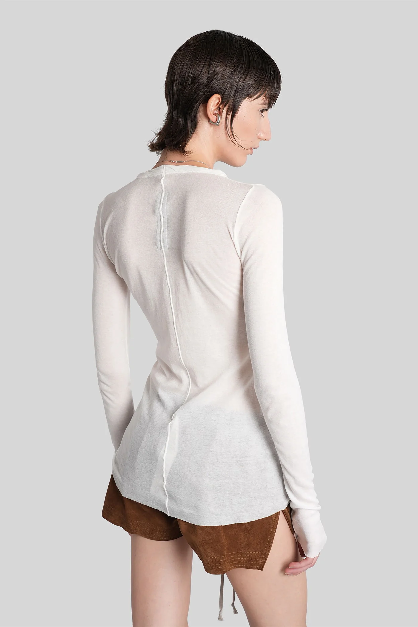 Rib ls t  in white cotton - Image 3