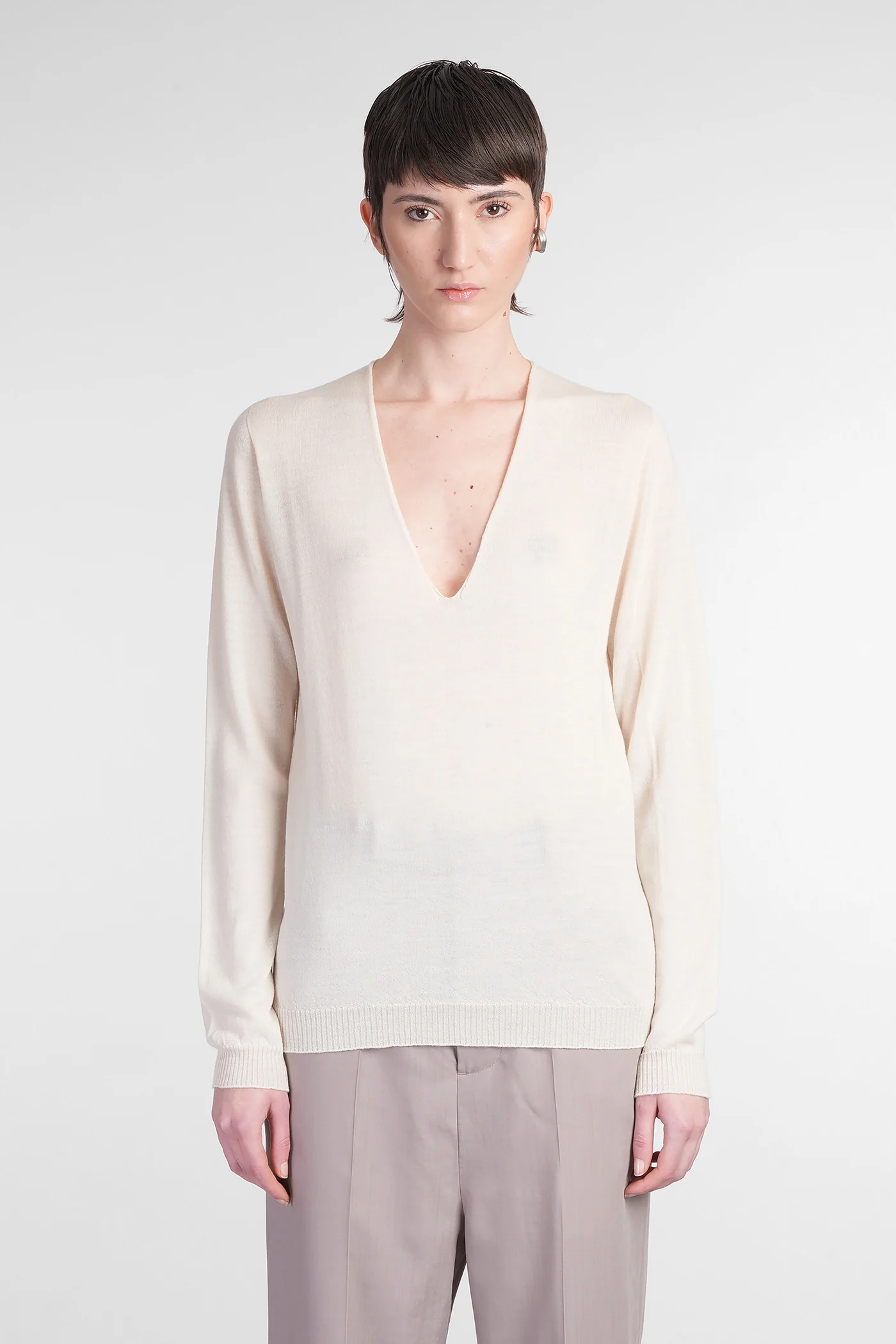 V neck pull Knitwear in beige wool
